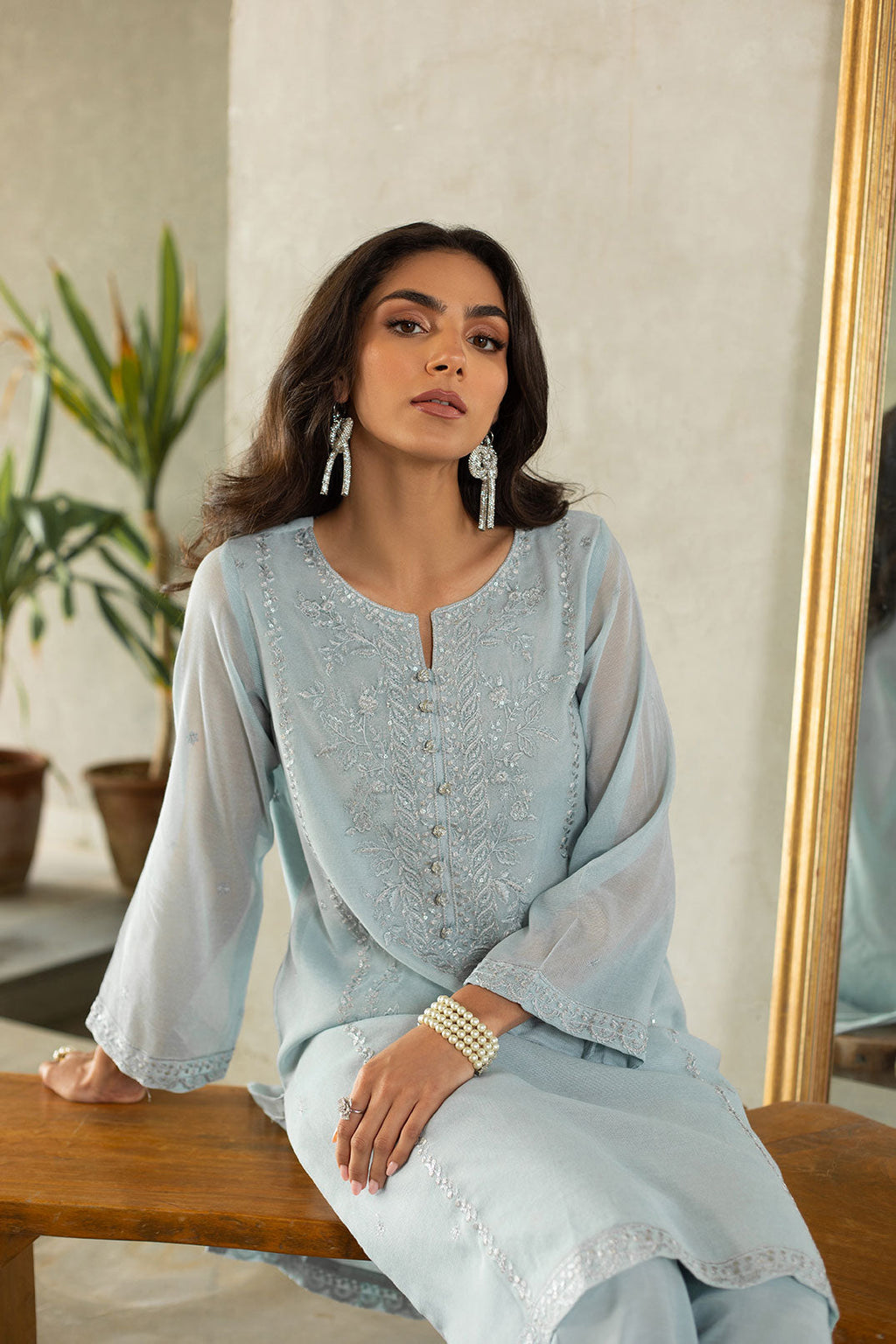 DA-2222 LIGHT-GREY EMBROIDERED KURTA