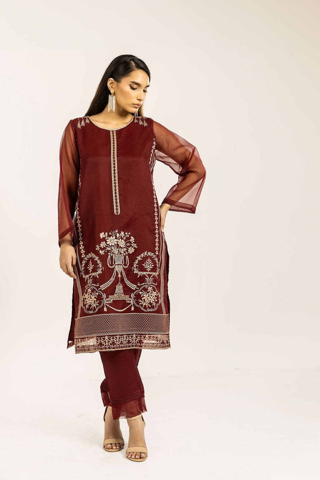 DA-1836 MAROON EMBROIDERED KURTA