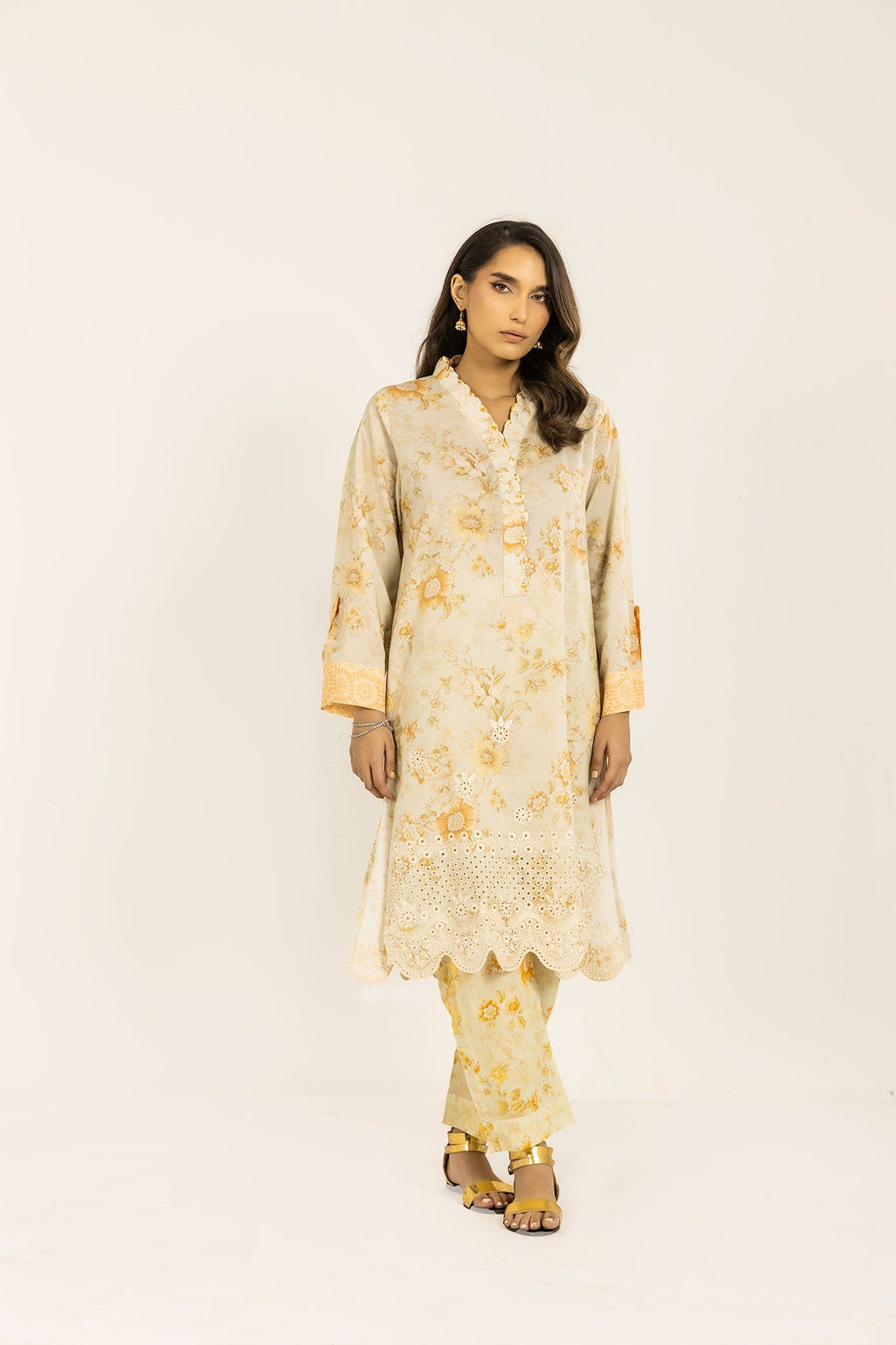 SS24DC-2308 L-GREEN 2PCS EMBROIDERED KURTA WITH TROUSER