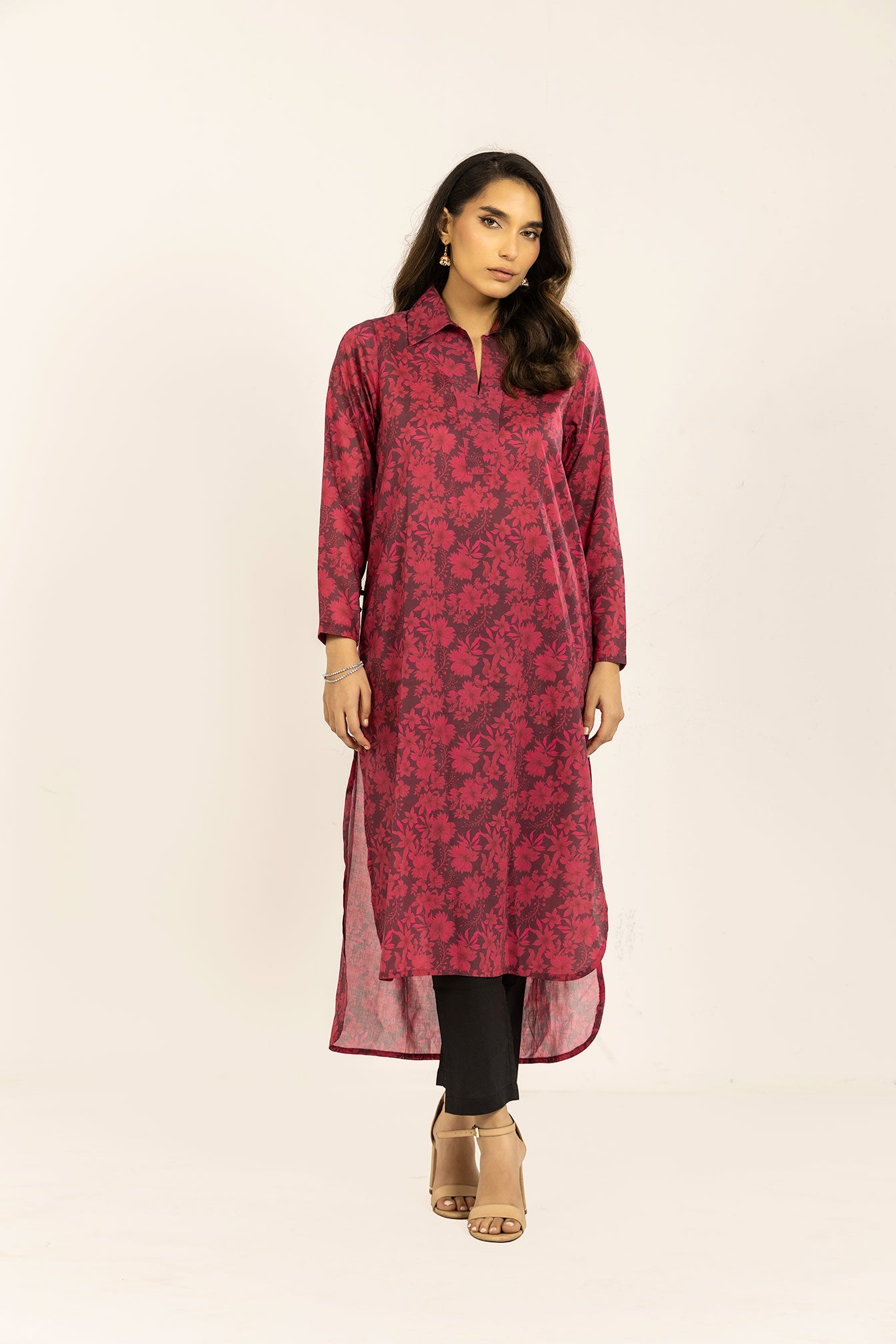 SS24DC-0610 DARK PINK PRINTED KURTA