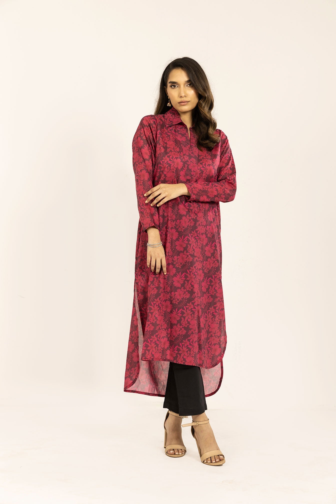 SS24DC-0610 DARK PINK PRINTED KURTA