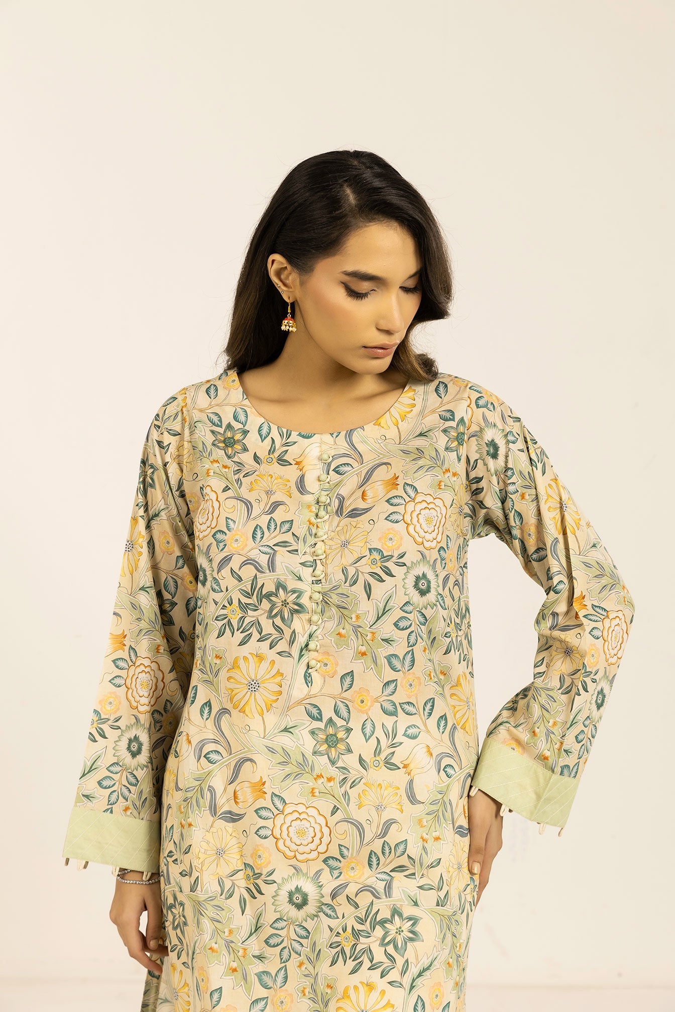 SS24DC-0608 LEMON YELLOW PRINTED KURTA