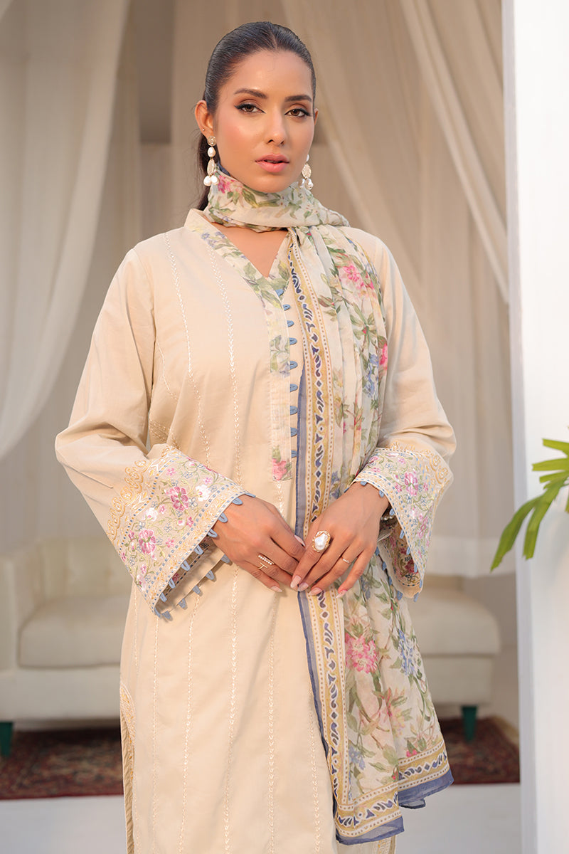 DC-2149 OFF WHITE 2PCS EMBROIDERED KURTA WITH DUPATTA