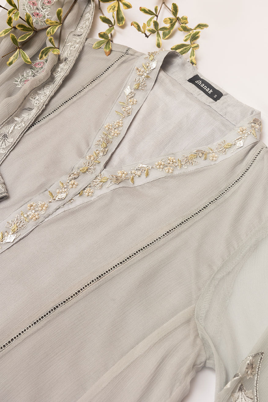 DA-2048 GREY EMBROIDERED KURTA WITH DUPATTA