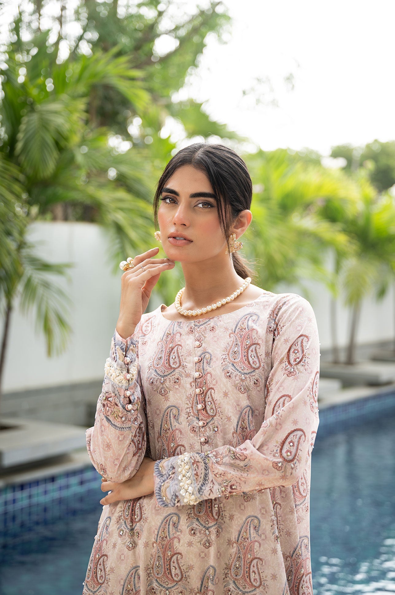 SS24DA-2442 LIGHT PINK 2PCS HAND EMBELLISHED  SHIRT WITH TROUSER