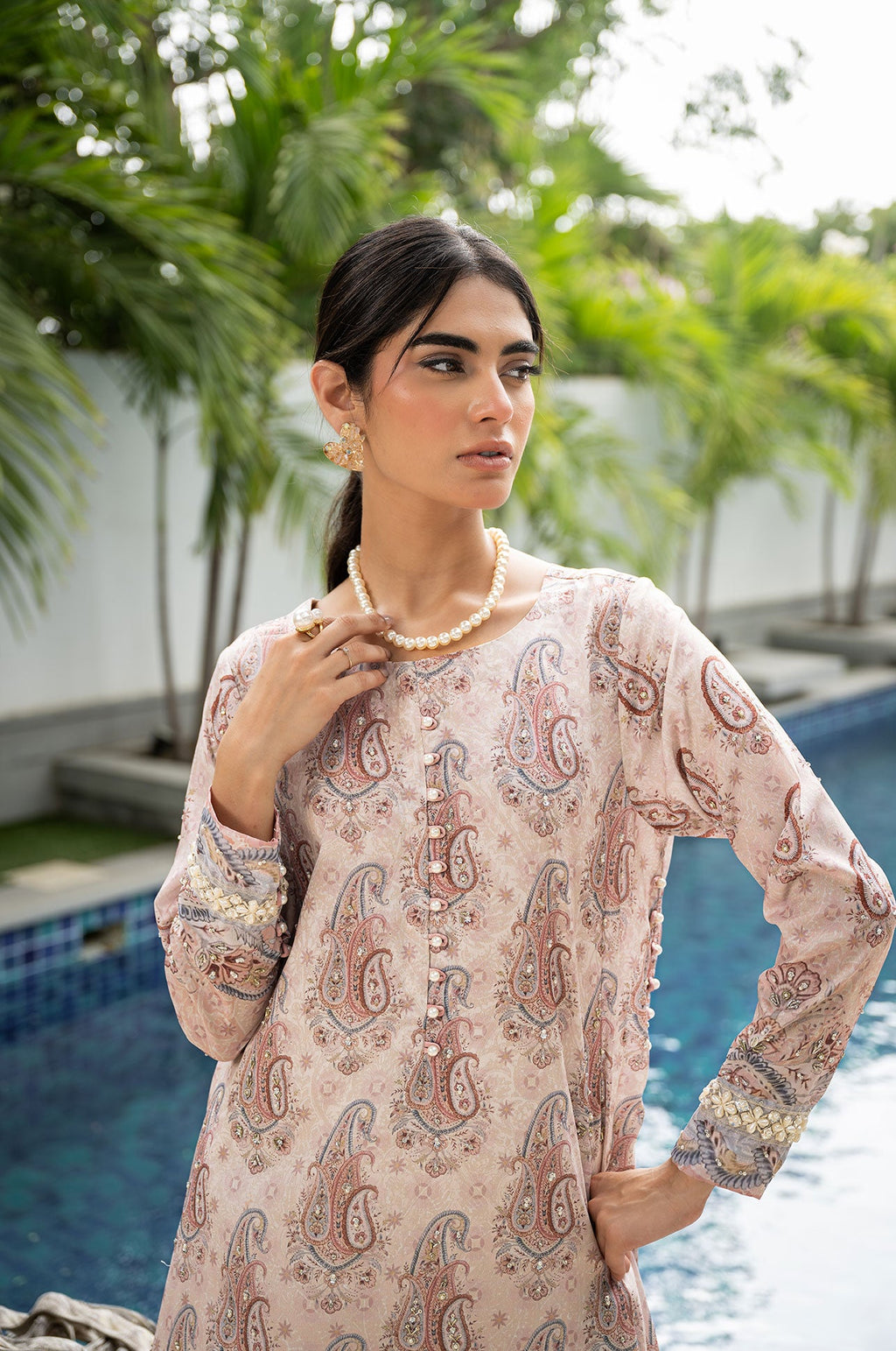 SS24DA-2442 LIGHT PINK 2PCS HAND EMBELLISHED  SHIRT WITH TROUSER