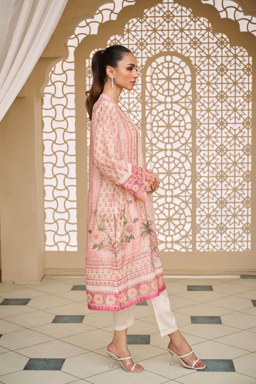 DA-2122 PEACH 2PCS  EMBROIDERED KURTA WITH TROUSER