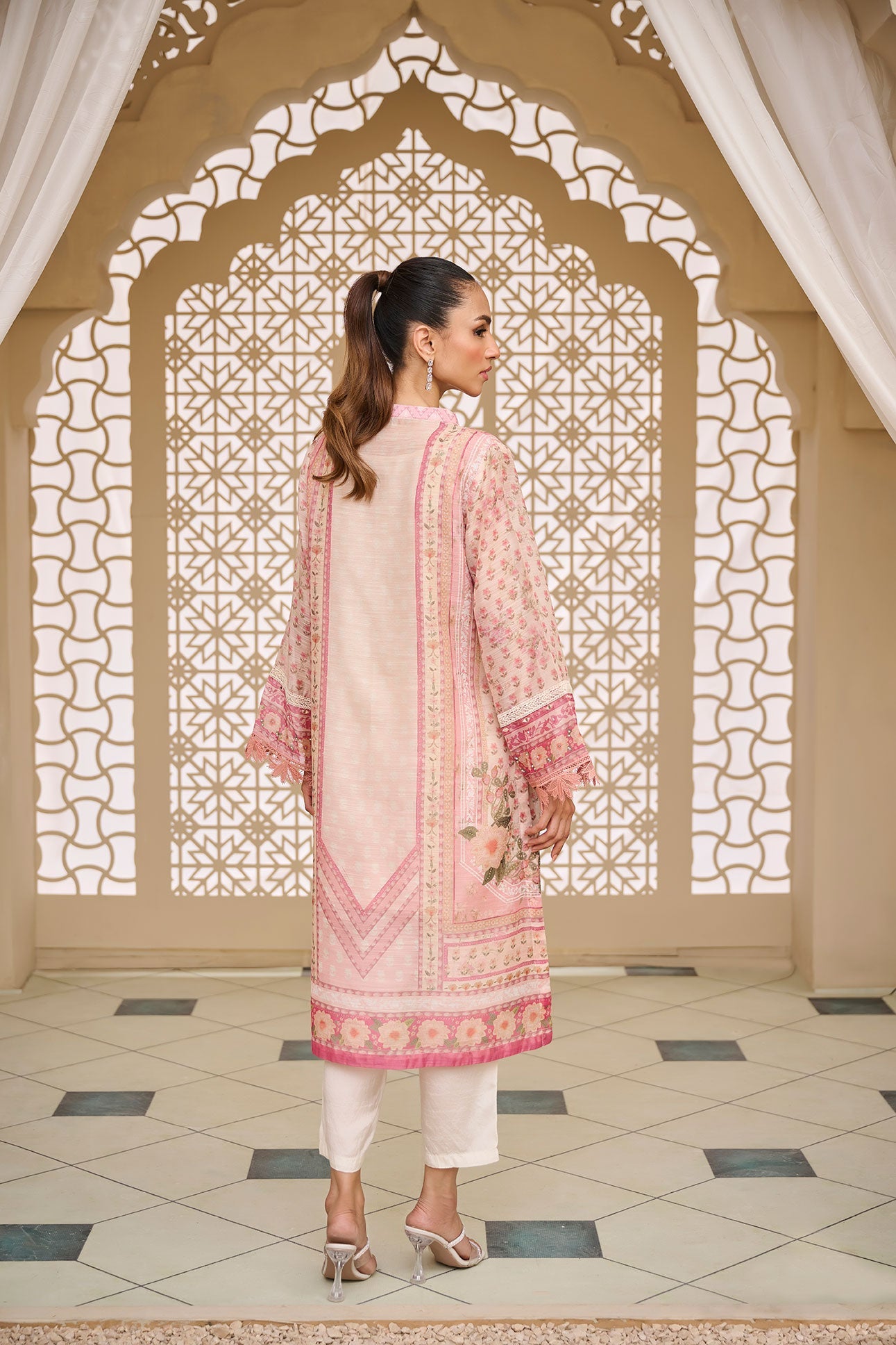 DA-2122 PEACH 2PCS  EMBROIDERED KURTA WITH TROUSER