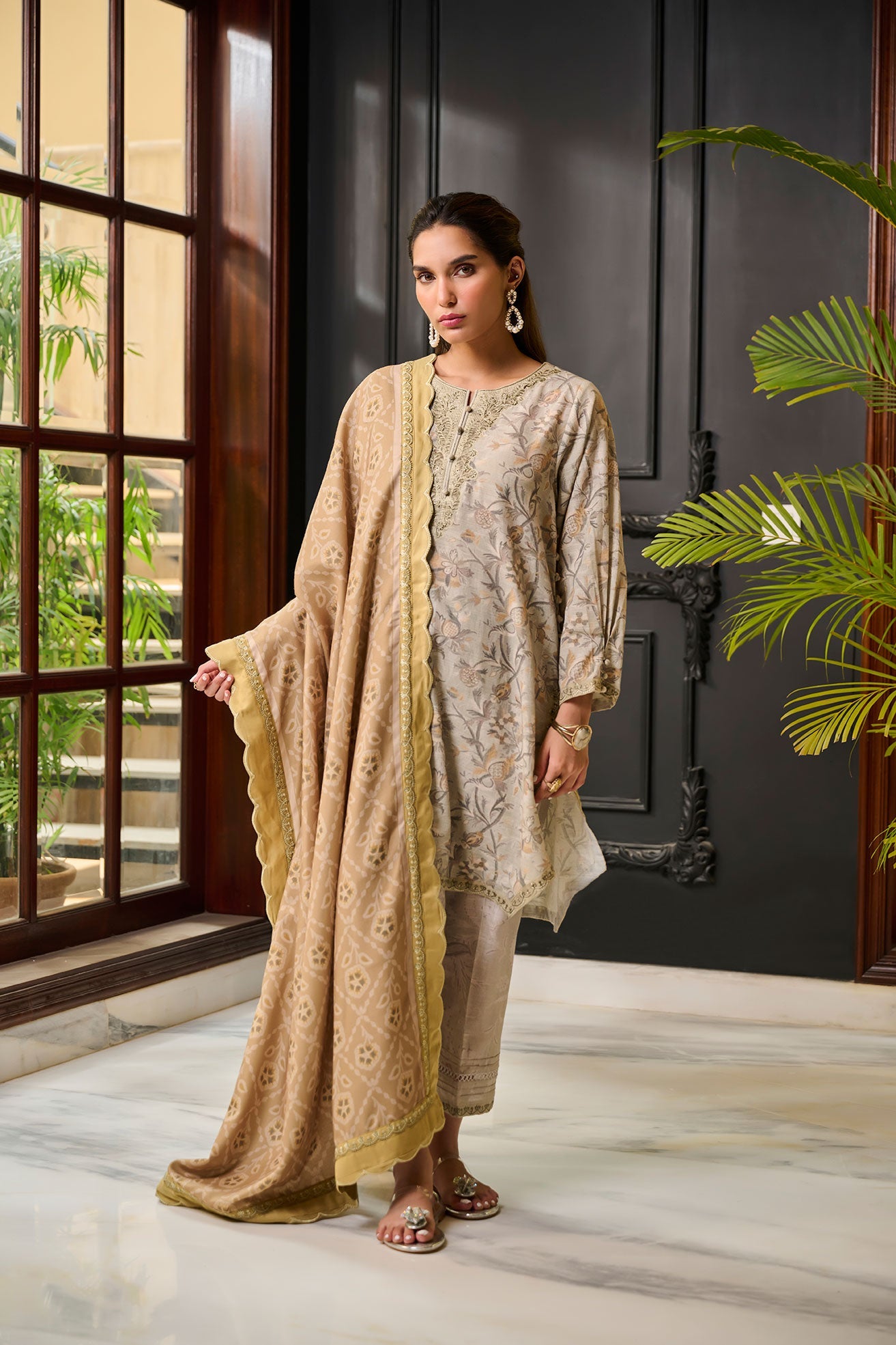 DC-2281 GREY 2PCS  EMBROIDERED KURTA WITH TROUSER