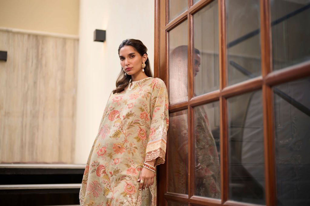 DC-2280 GREEN 2PCS  EMBROIDERED KURTA WITH TROUSER