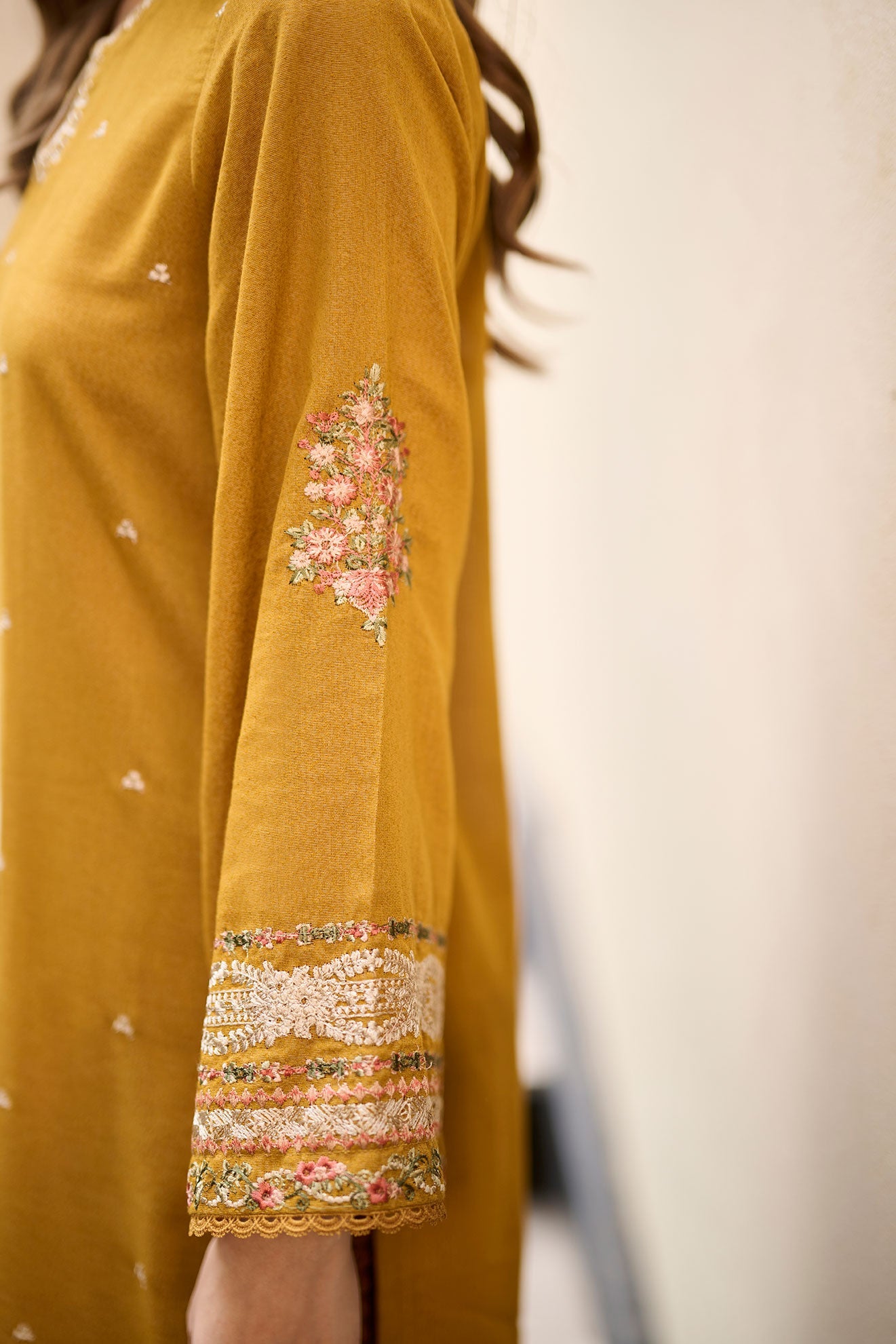 DC-2290 MUSTARD 2PCS  EMBROIDERED KURTA WITH TROUSER