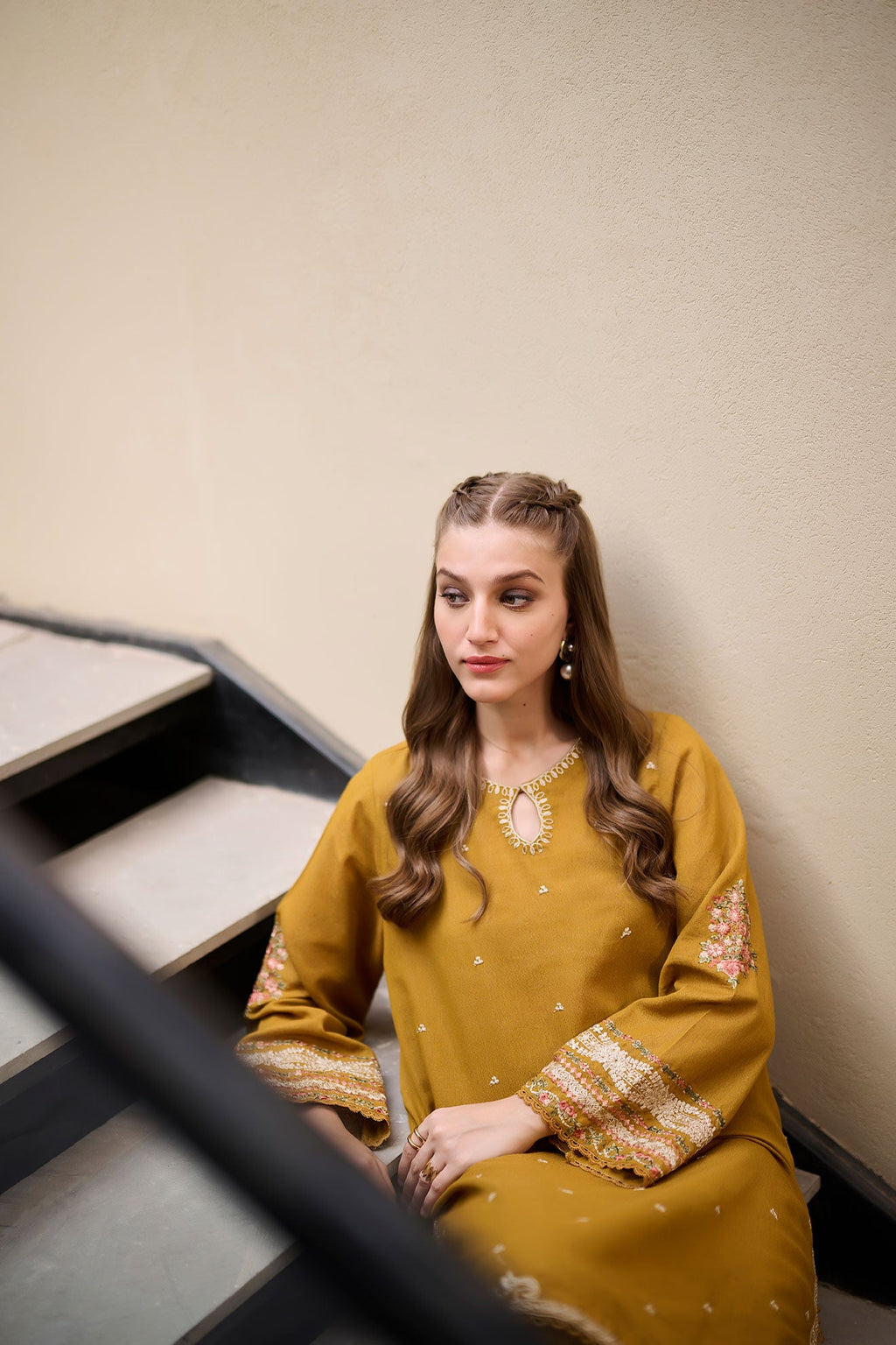 DC-2290 MUSTARD 2PCS  EMBROIDERED KURTA WITH TROUSER