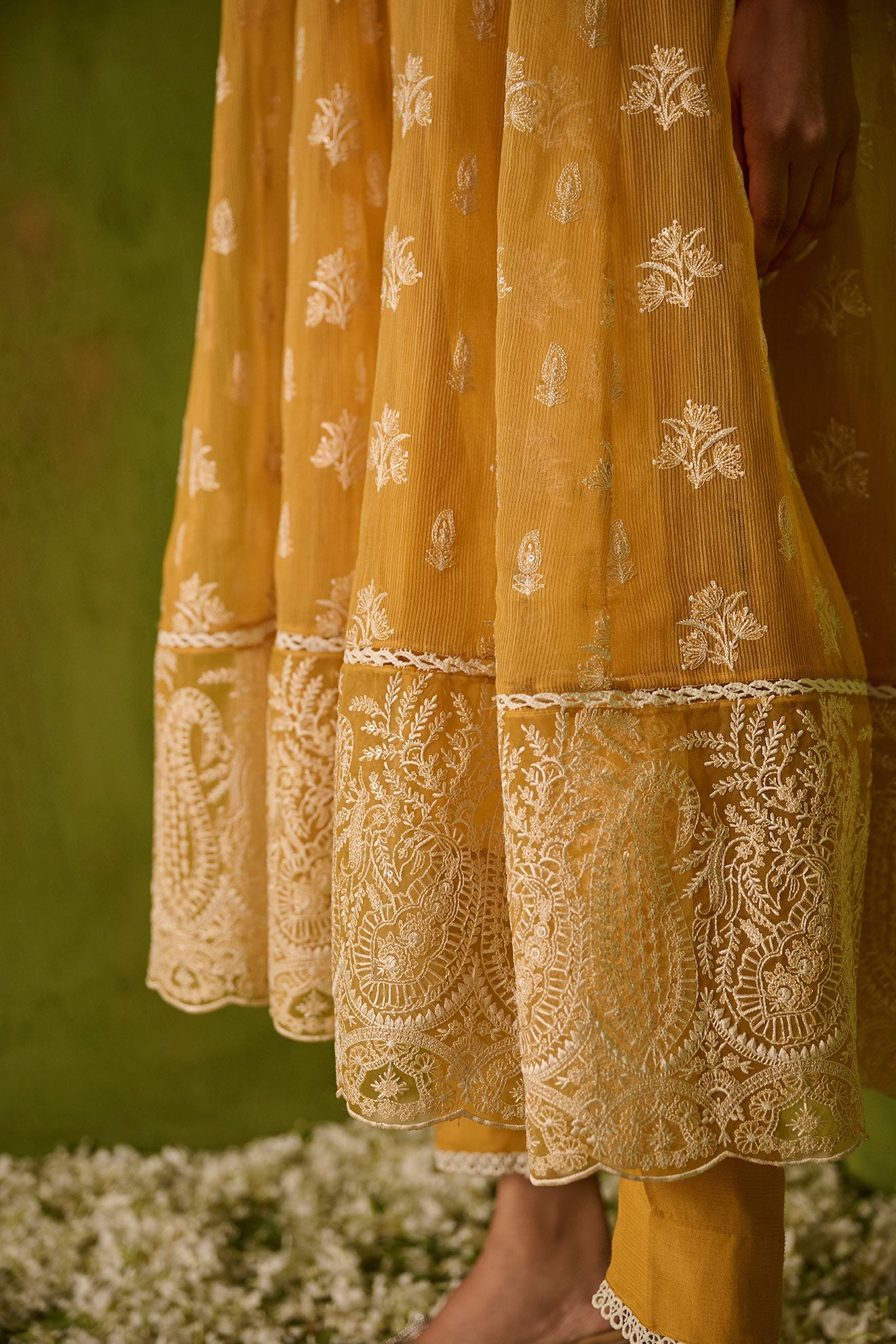 SS24DA-2479   MUSTARD  2PCS  EMBROIDERED KURTA WITH TROUSER