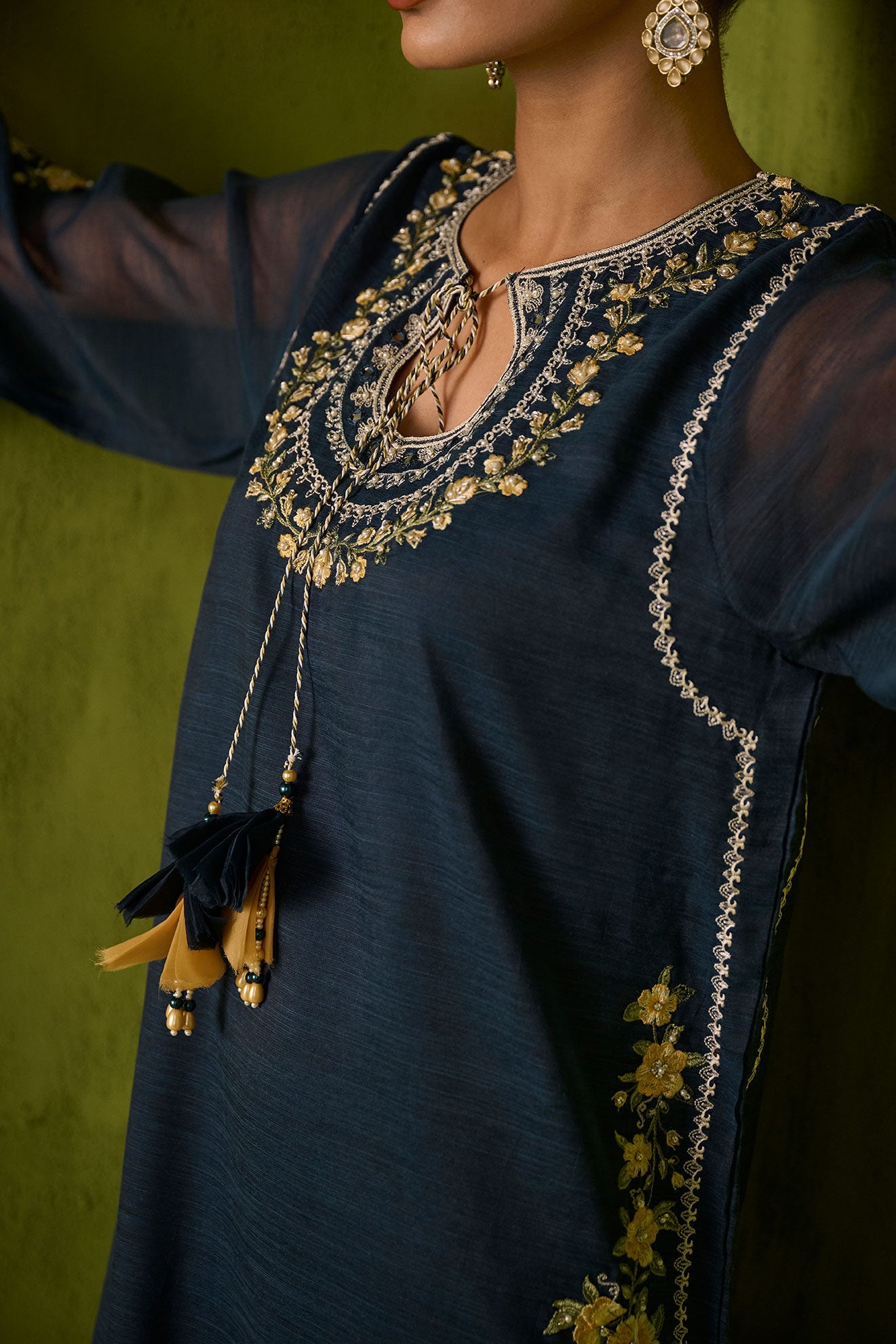 SS24DA-2422   NAVY BLUE  2PCS  EMBROIDERED KURTA WITH TROUSER