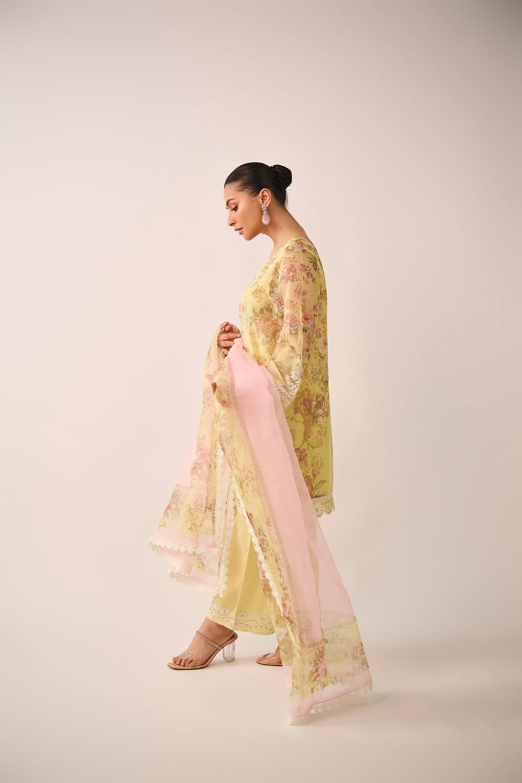 SS24DA-2466   LEMON YELLOW  2PCS  EMBROIDERED KURTA WITH TROUSER