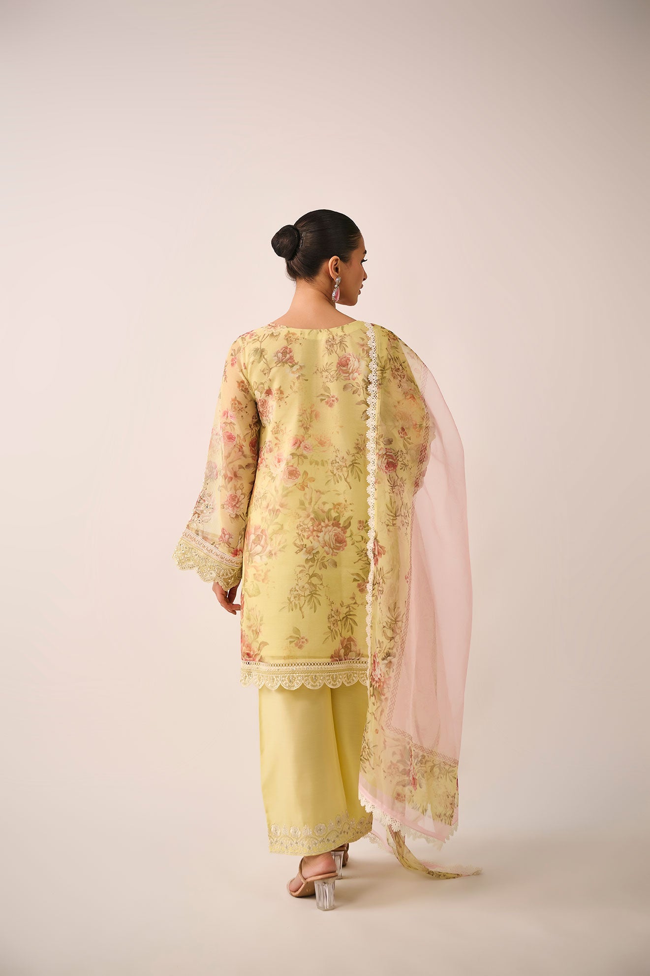 SS24DA-2466   LEMON YELLOW  2PCS  EMBROIDERED KURTA WITH TROUSER