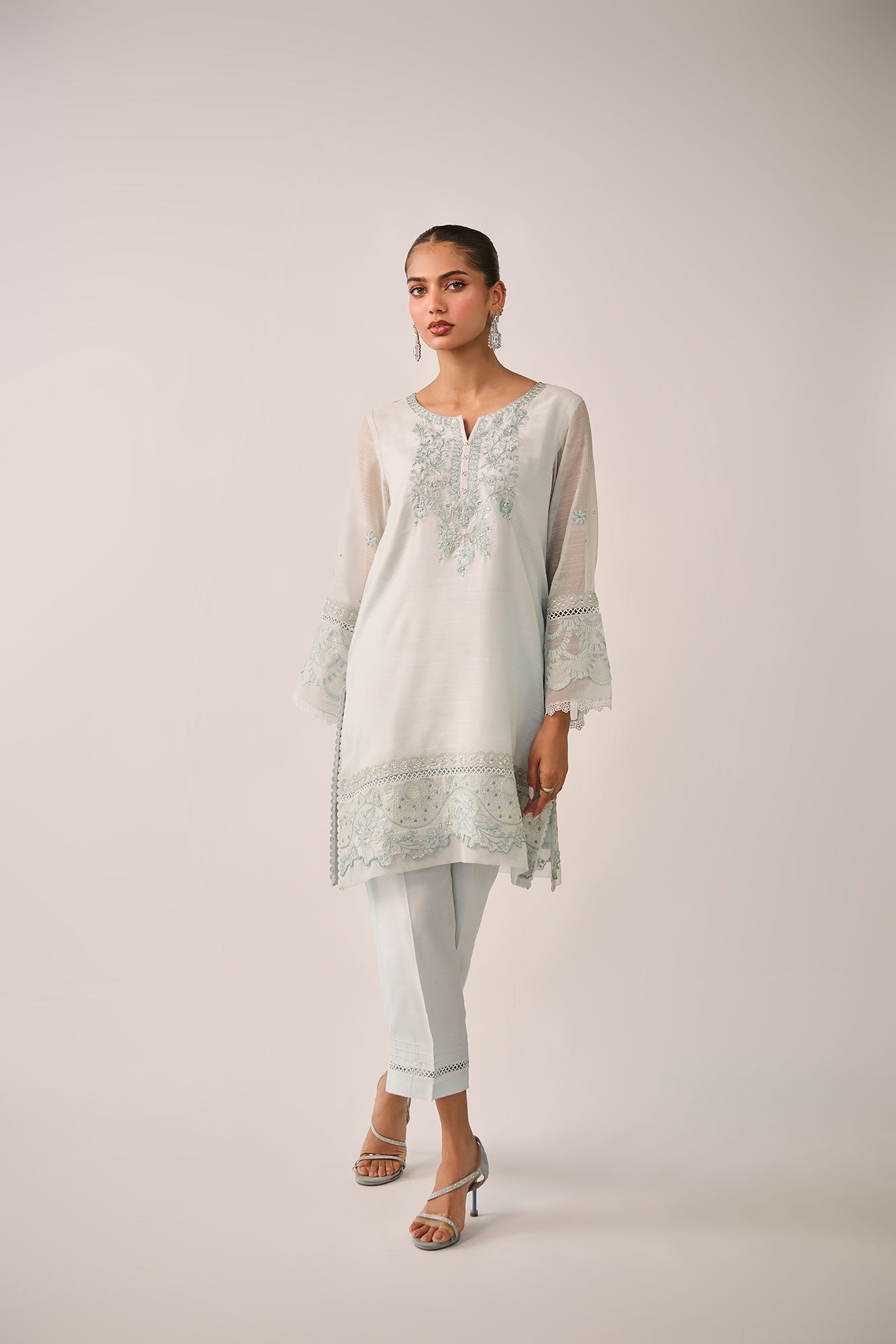 SS24DA-2481   SKY BLUE  2PCS  EMBROIDERED KURTA WITH TROUSER