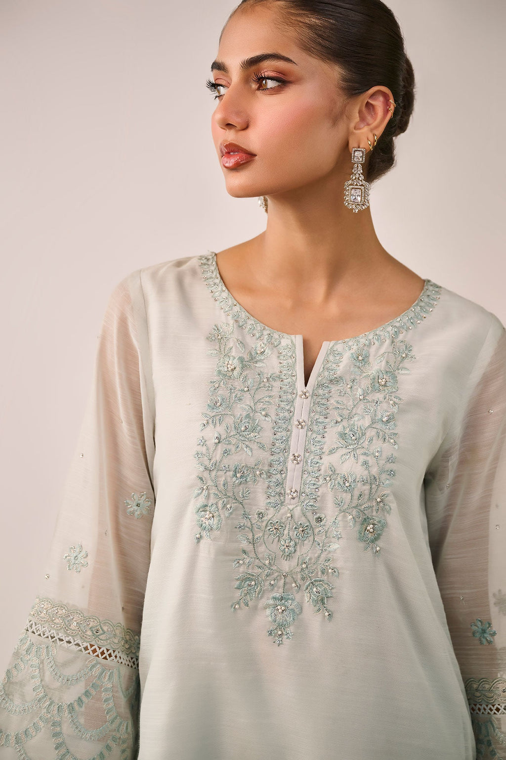 SS24DA-2481   SKY BLUE  2PCS  EMBROIDERED KURTA WITH TROUSER