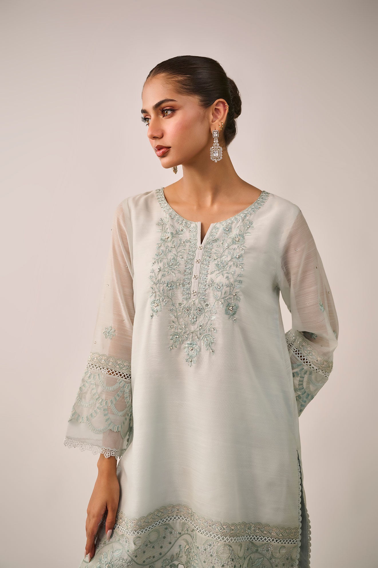 SS24DA-2481   SKY BLUE  2PCS  EMBROIDERED KURTA WITH TROUSER
