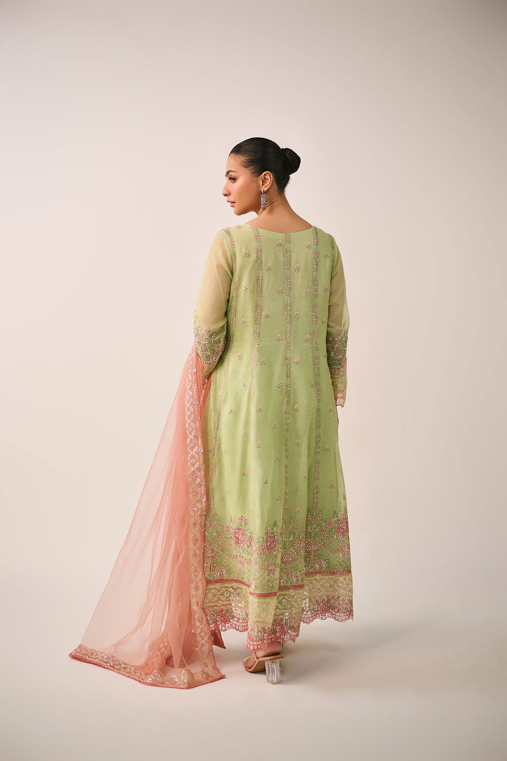 SS24DA-3195   L-GREEN  2PCS  EMBROIDERED KURTA WITH TROUSER