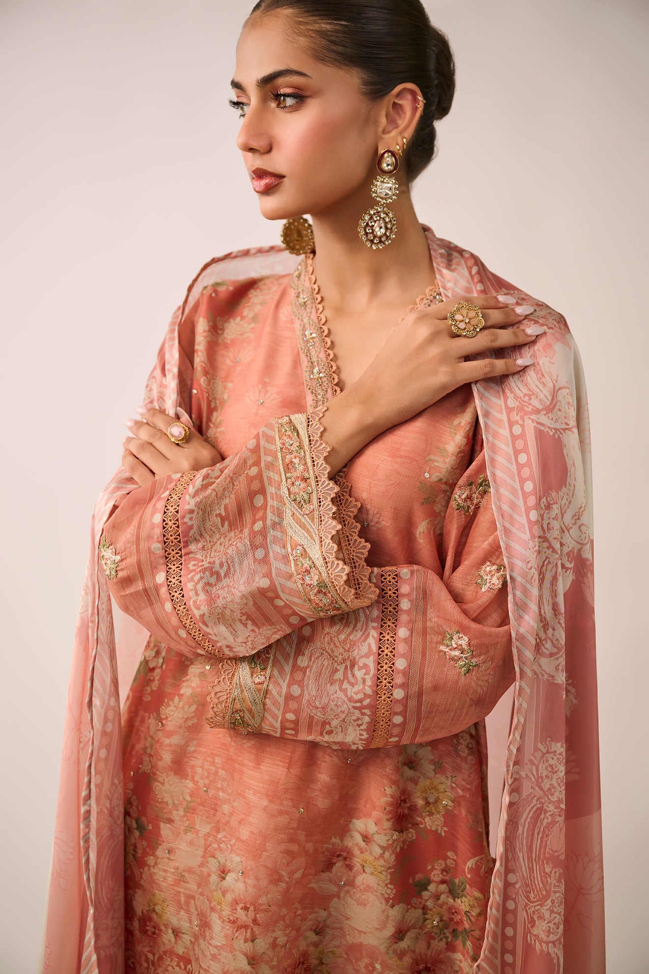 SS24DA-2477   RUST  2PCS  EMBROIDERED KURTA WITH TROUSER