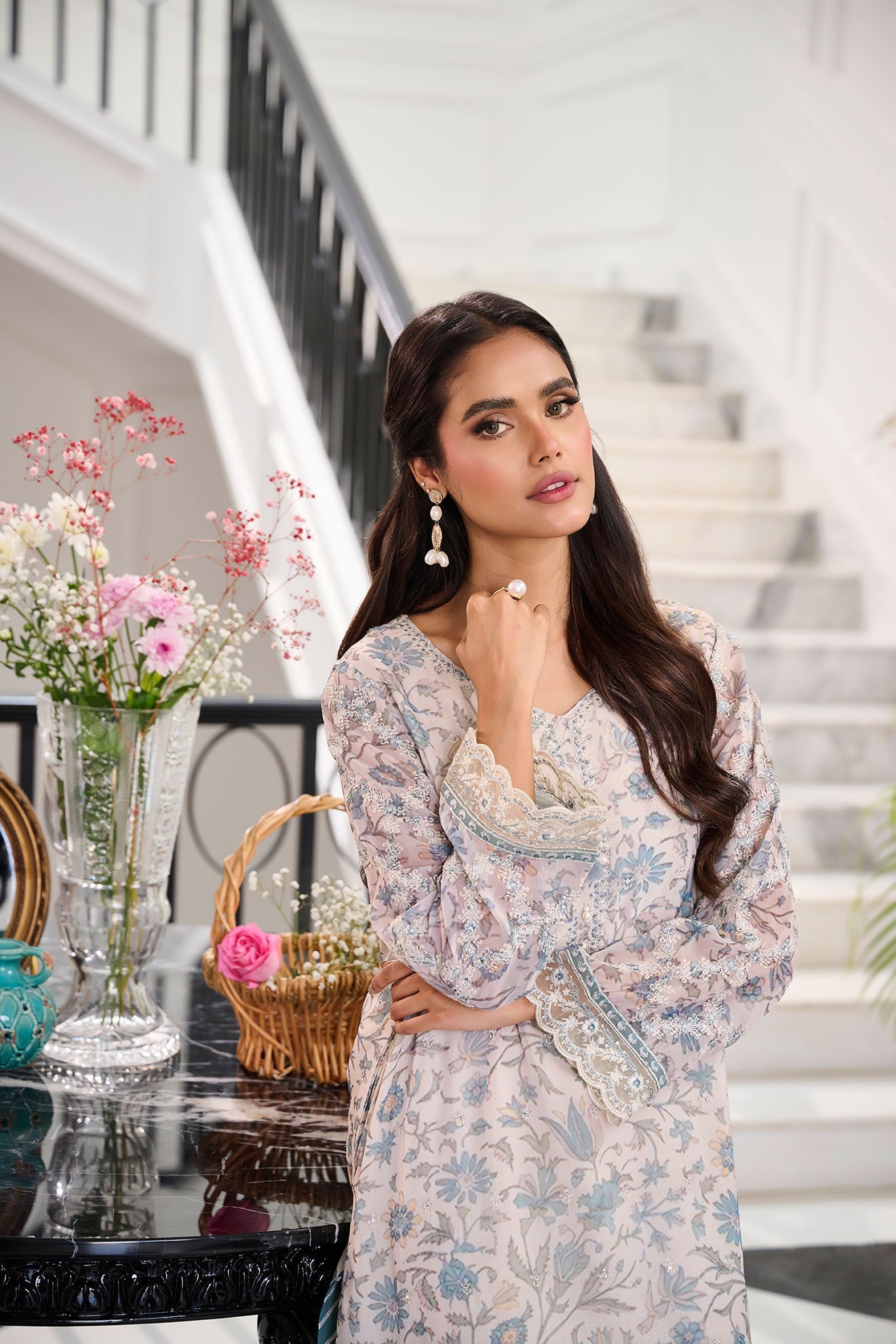 SS24DA-2365 SKY BLUE 2PCS  EMBROIDERED KURTA WITH TROUSER