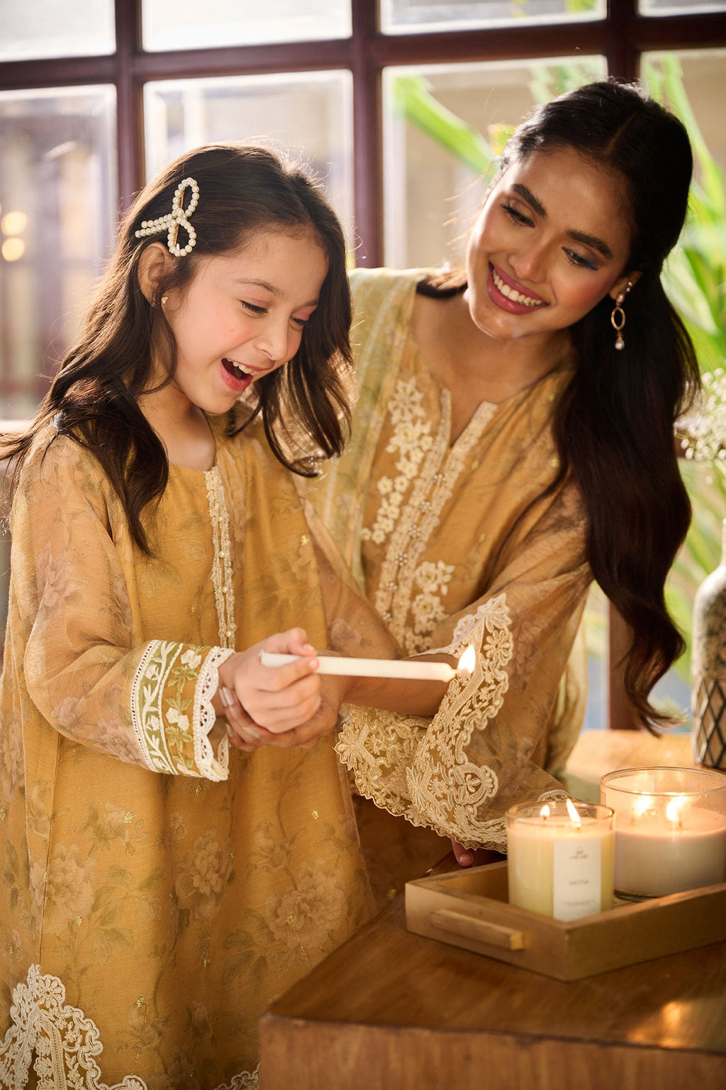 SS24DA-2386 MUSTARD 2PCS  EMBROIDERED KURTA WITH TROUSER