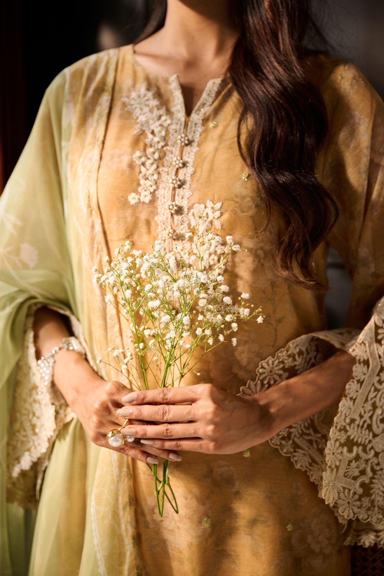 SS24DA-2386 MUSTARD 2PCS  EMBROIDERED KURTA WITH TROUSER