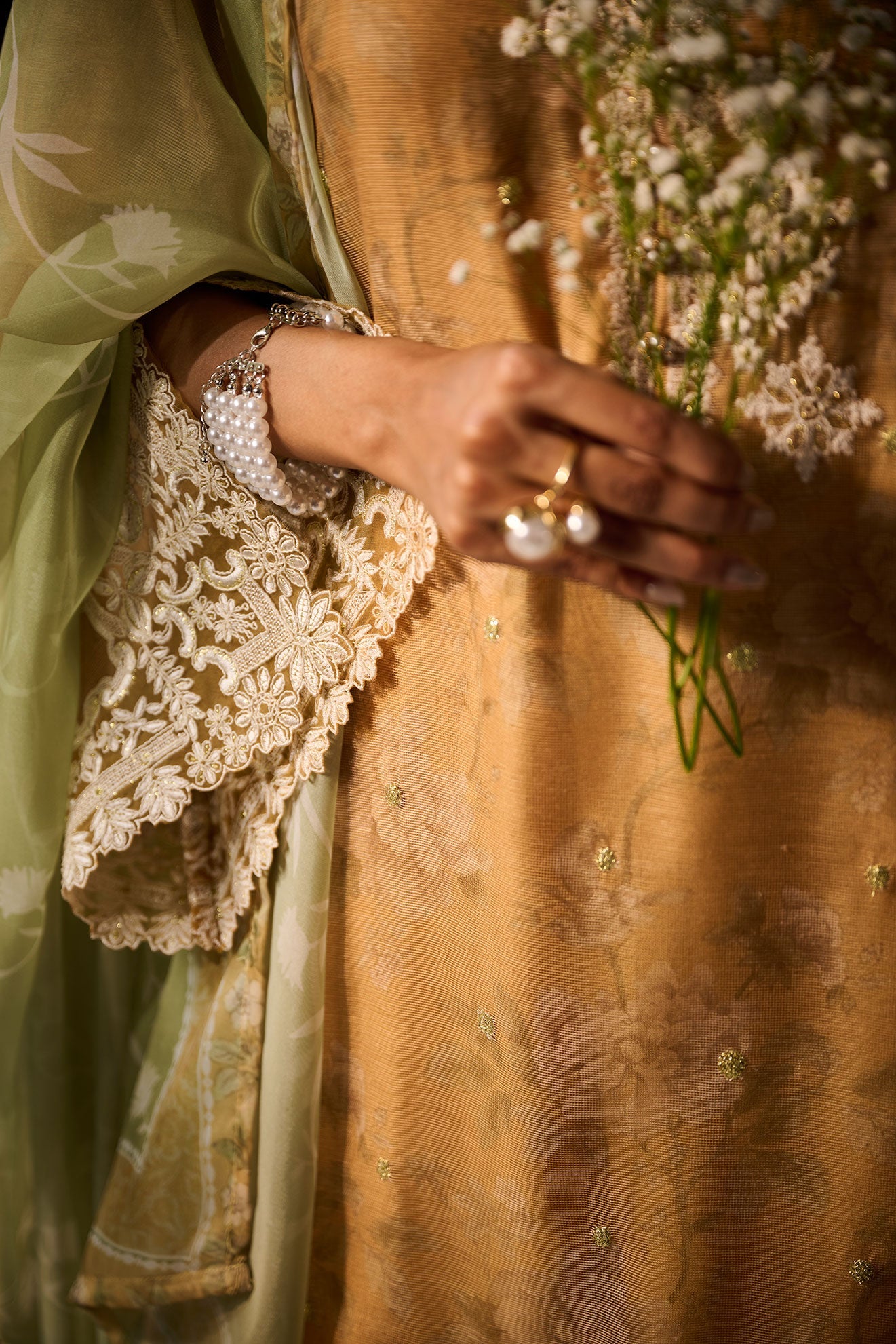 SS24DA-2386 MUSTARD 2PCS  EMBROIDERED KURTA WITH TROUSER