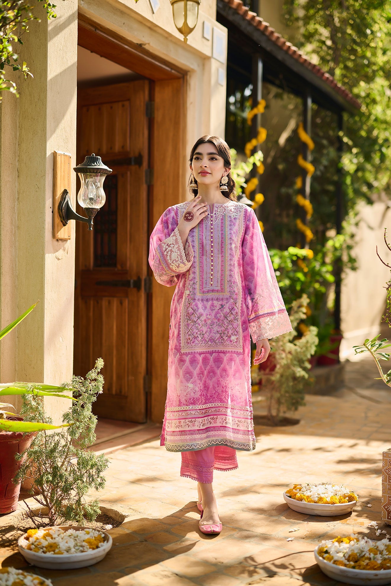 SS24DA-2397   PURPLE  2PCS  EMBROIDERED KURTA WITH TROUSER