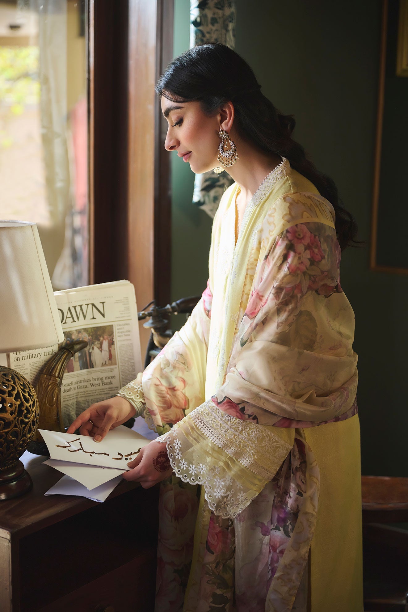 SS24DA-2389   LEMON YELLOW  2PCS  EMBROIDERED KURTA WITH TROUSER
