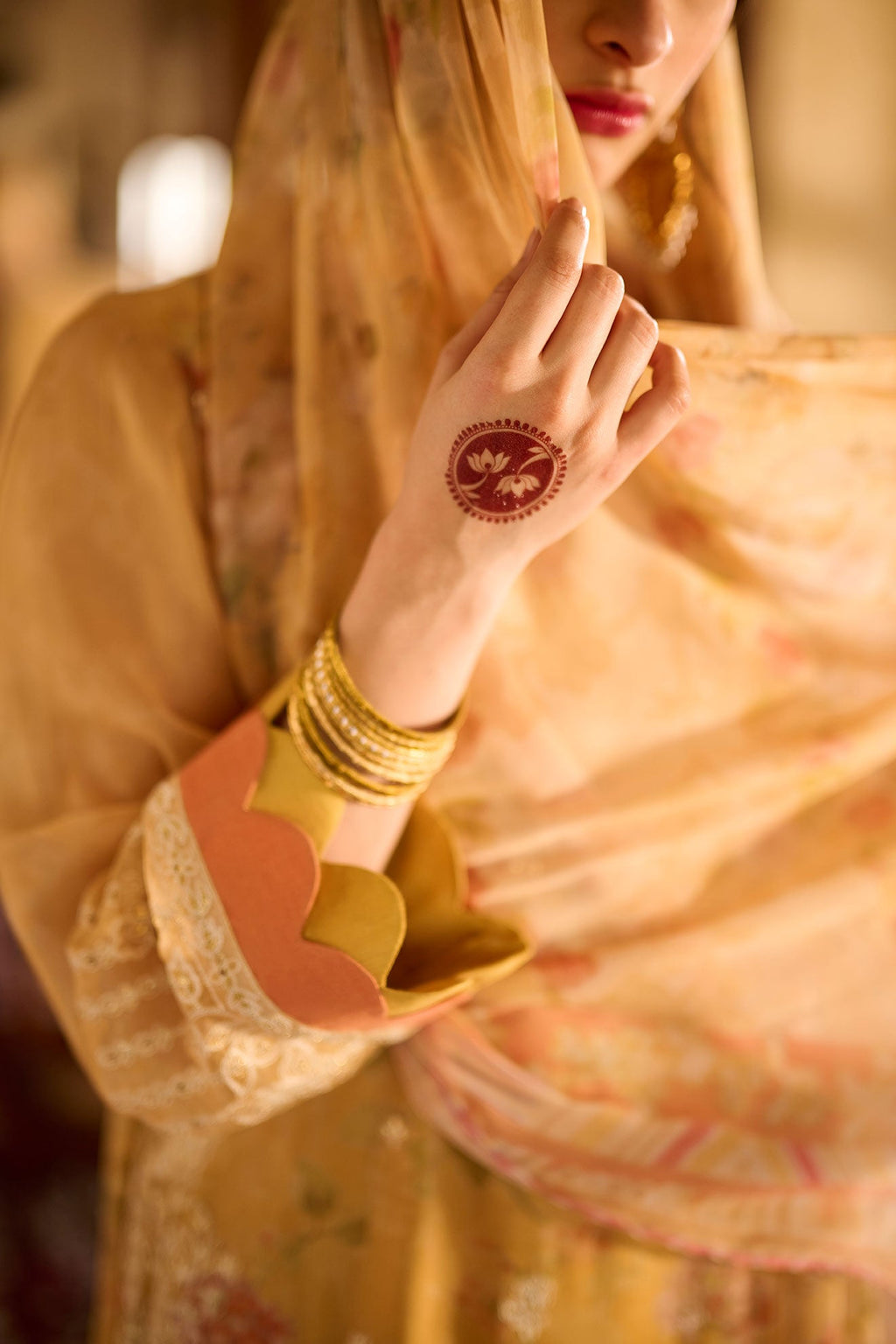 SS24DA-2372   YELLOW  2PCS  EMBROIDERED KURTA WITH TROUSER