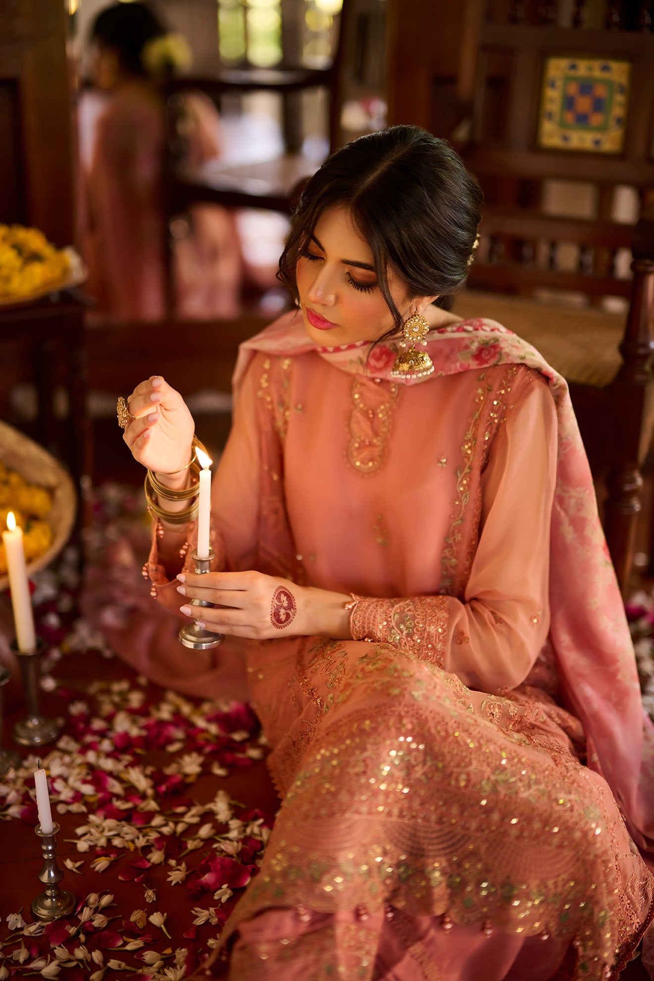 SS24DA-2366   RUST  2PCS  EMBROIDERED KURTA WITH TROUSER
