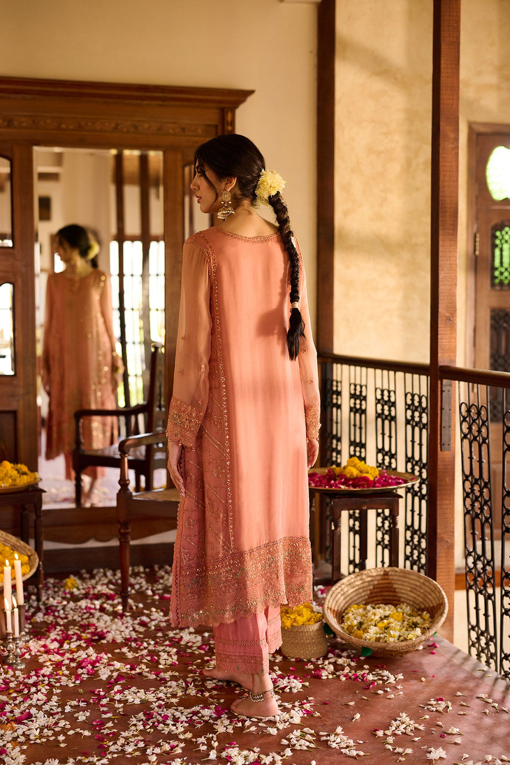 SS24DA-2366   RUST  2PCS  EMBROIDERED KURTA WITH TROUSER