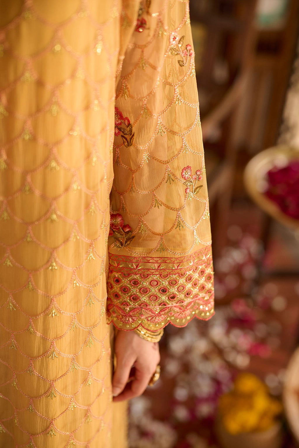SS24DA-2376   MUSTARD  2PCS  EMBROIDERED KURTA WITH TROUSER