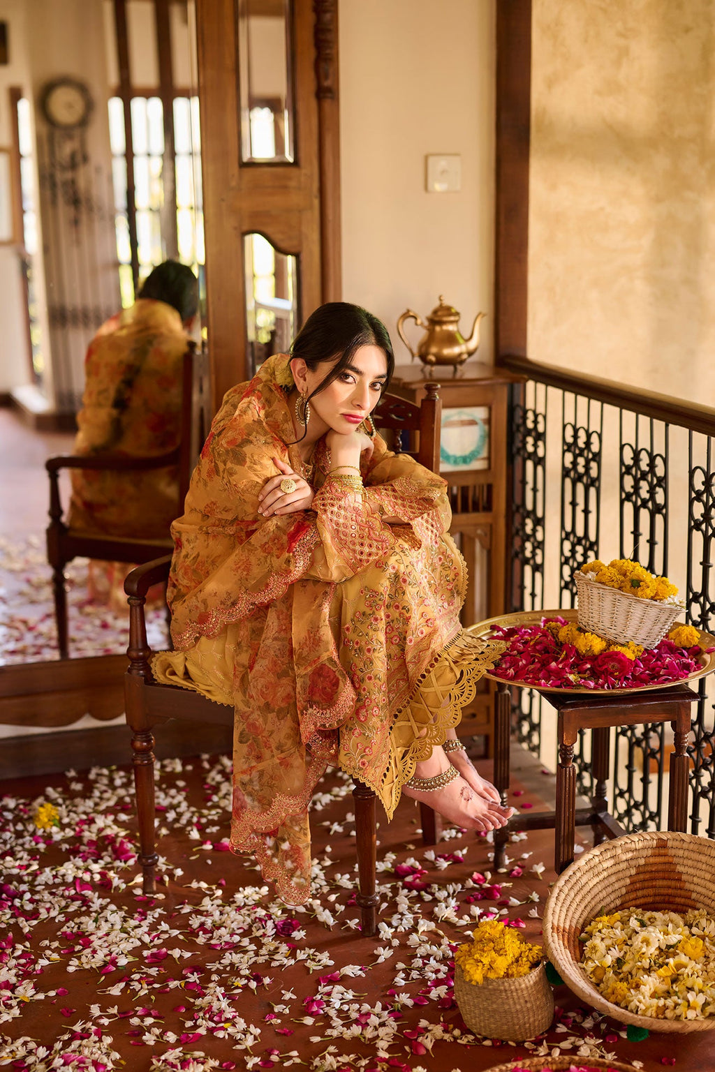 SS24DA-2376   MUSTARD  2PCS  EMBROIDERED KURTA WITH TROUSER