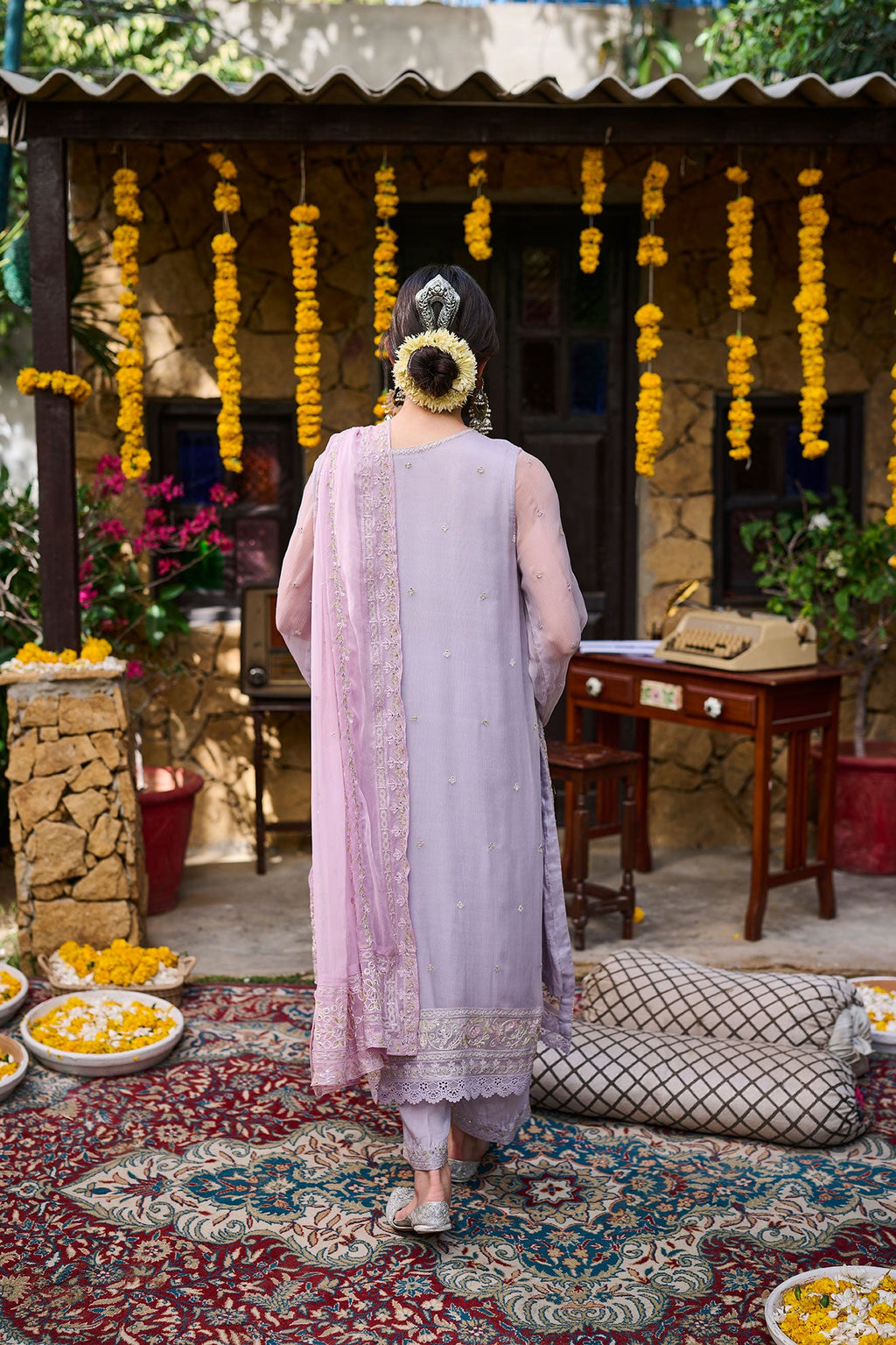 SS24DA-2371   PURPLE  2PCS  EMBROIDERED KURTA WITH TROUSER