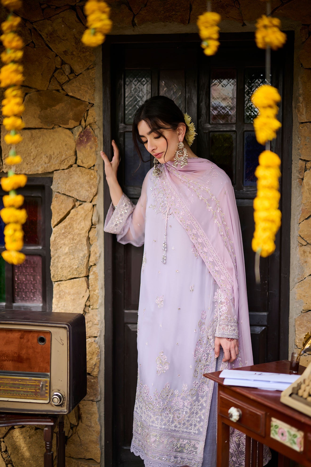SS24DA-2371   PURPLE  2PCS  EMBROIDERED KURTA WITH TROUSER