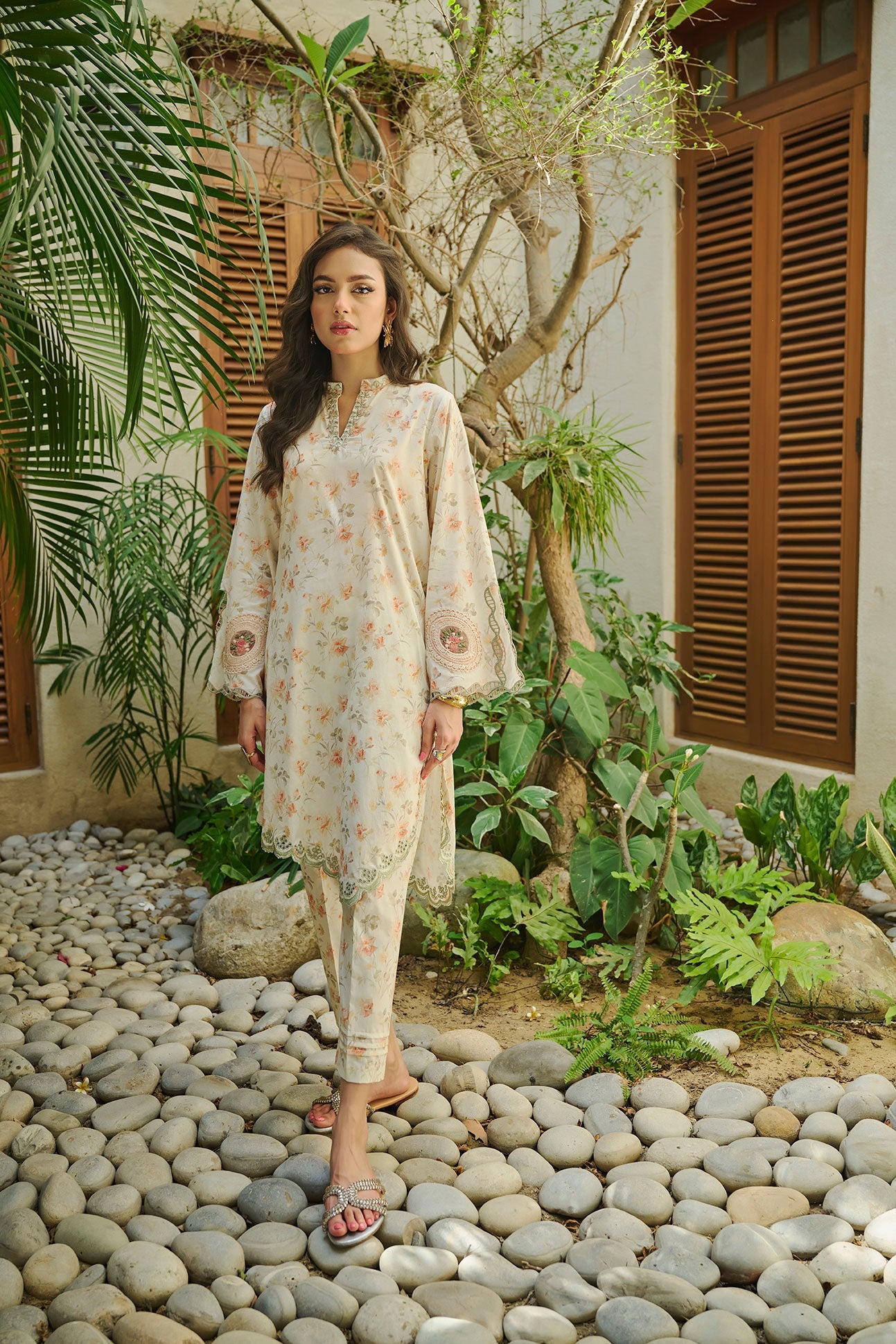 DC-2181 OFF WHITE LAWN 2PCS PRINTED KURTA WITH TROUSER