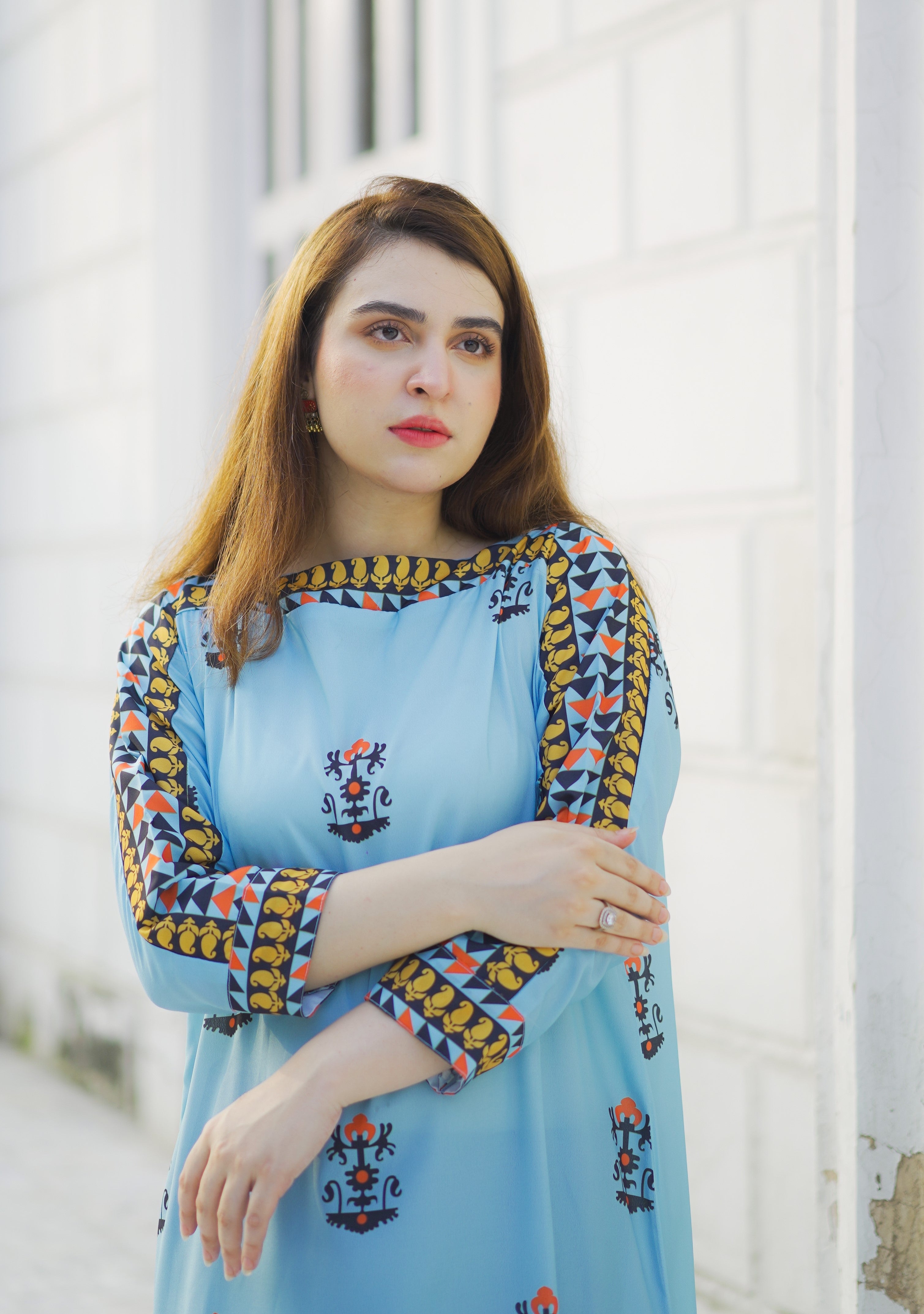 Printed Soft Crepe Shirt with Dolman Sleeves