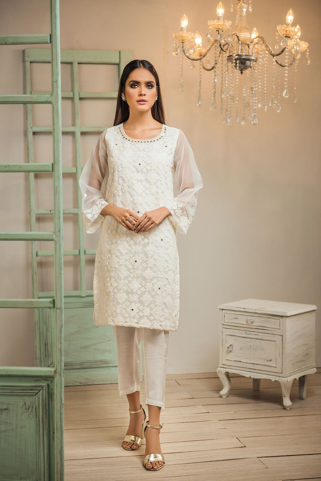 DA-1267 Off White EMBROIDERED KURTA