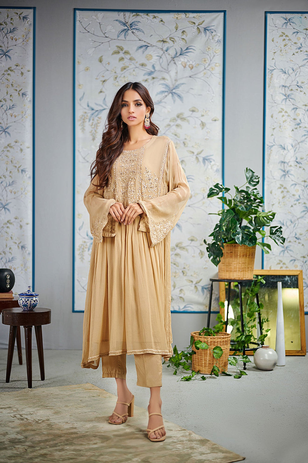 DA-1515 BEIGE EMBROIDERED KURTA