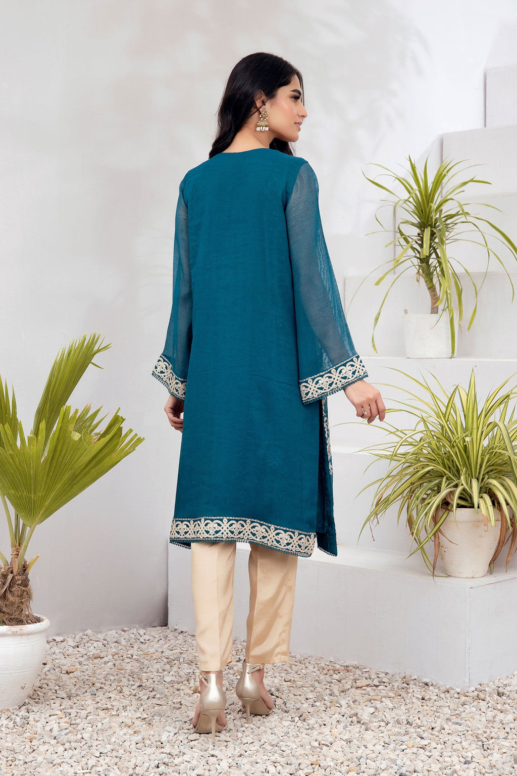 DA-1527 GREEN EMBROIDERED KURTA