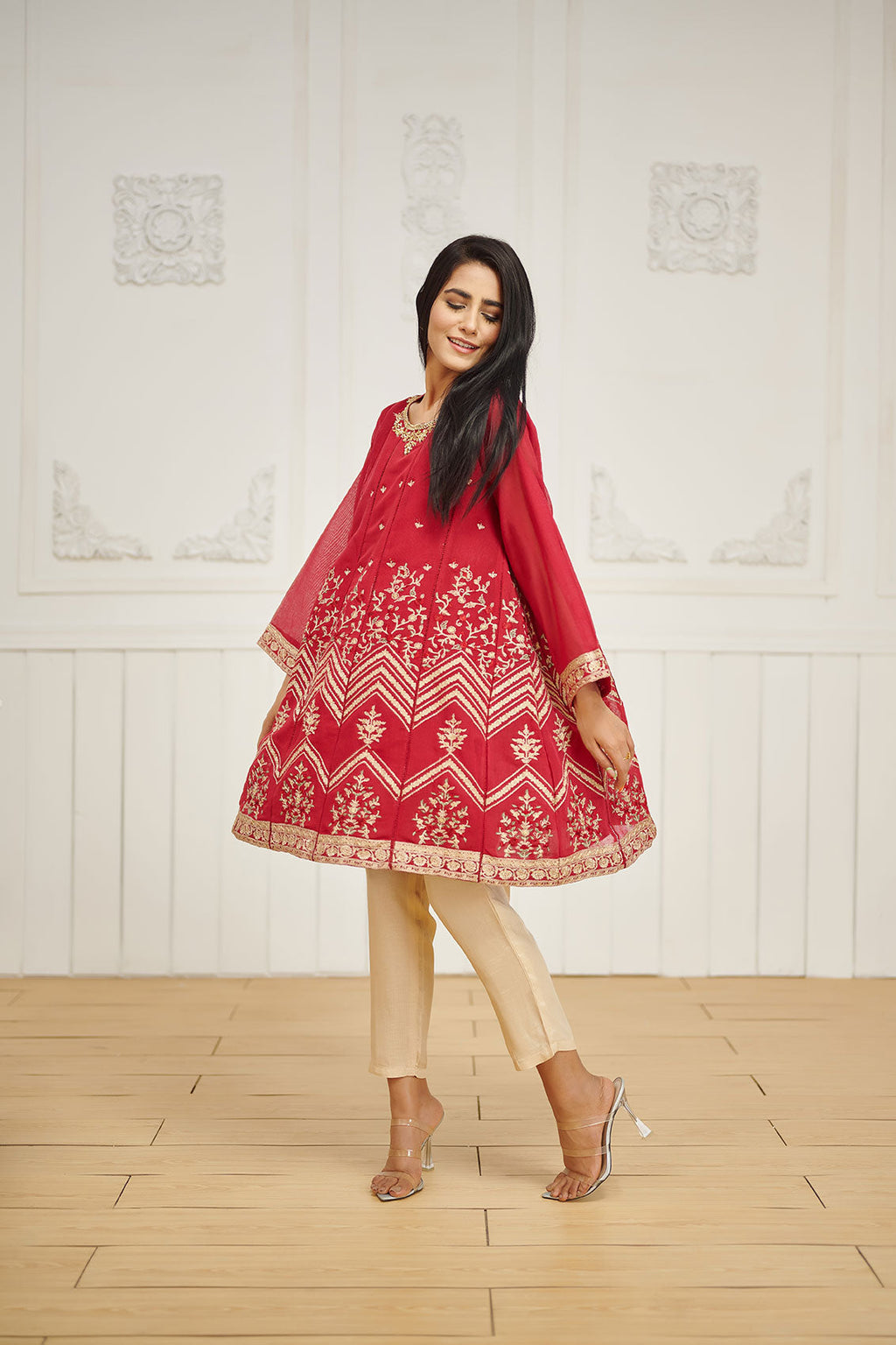 DA-1600 Maroon Embroidered Kurta