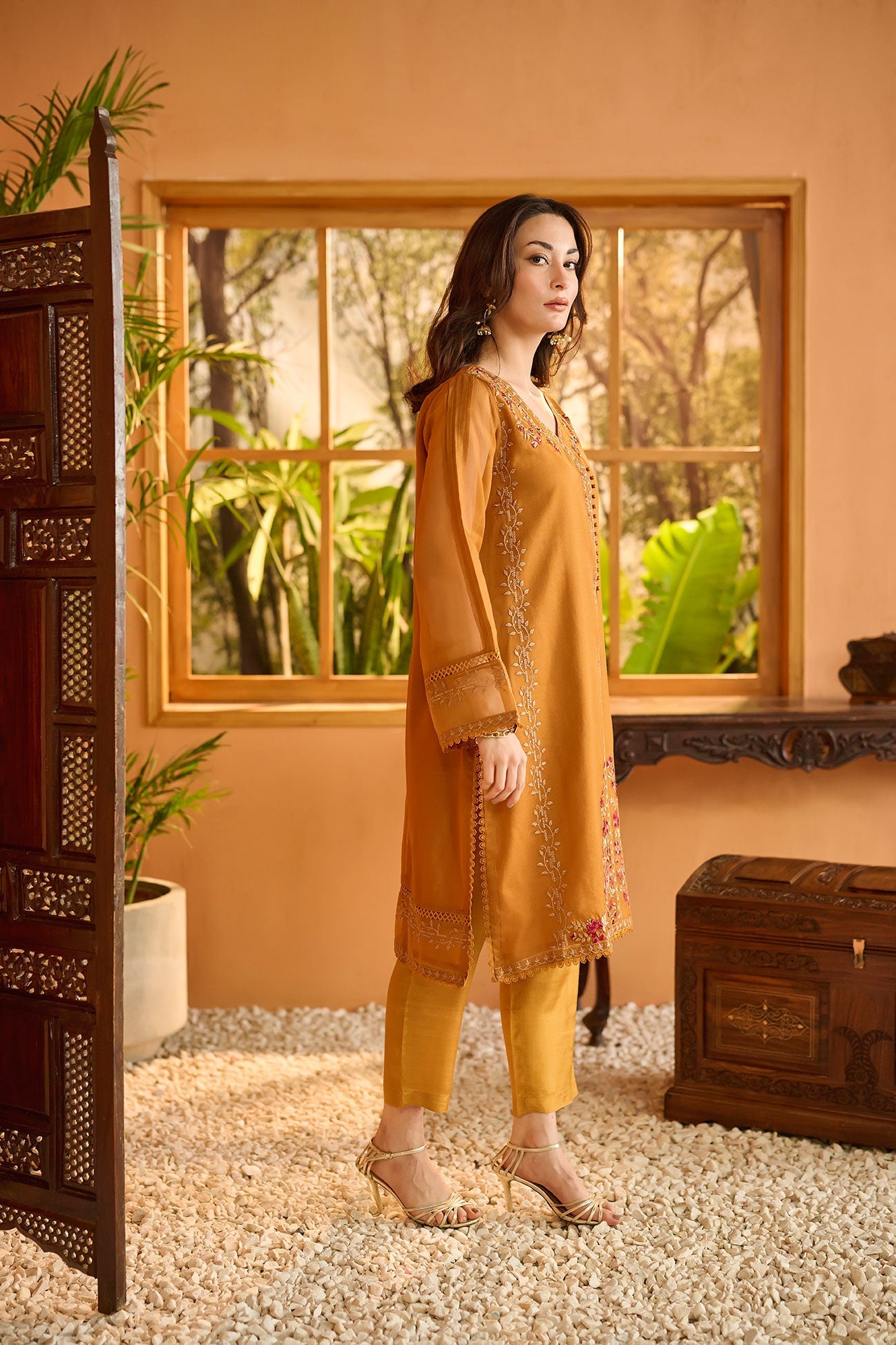 DA-1692 MUSTARD EMBROIDERED KURTA
