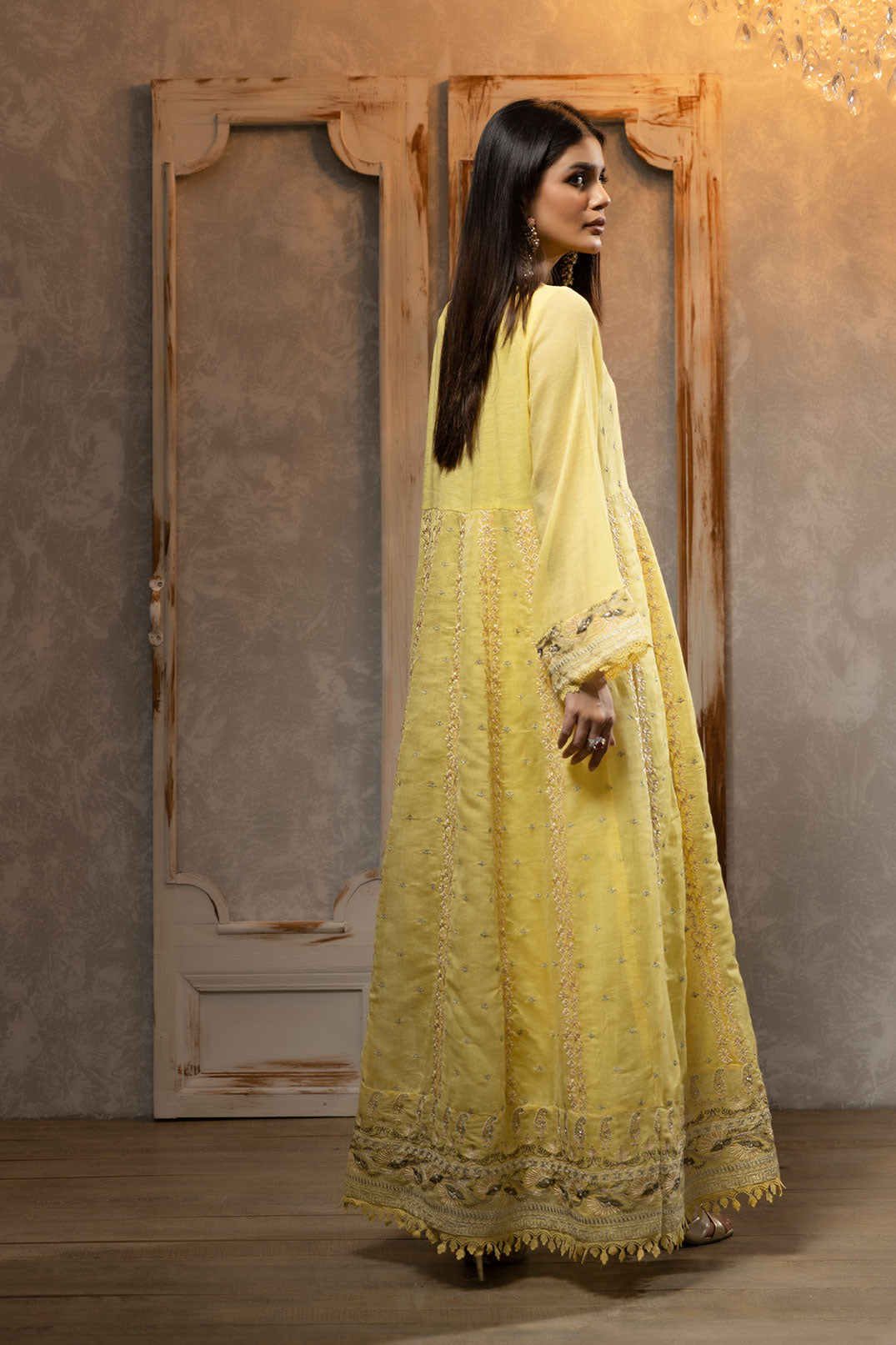 DA-1708 YELLOW EMBROIDERED KURTA