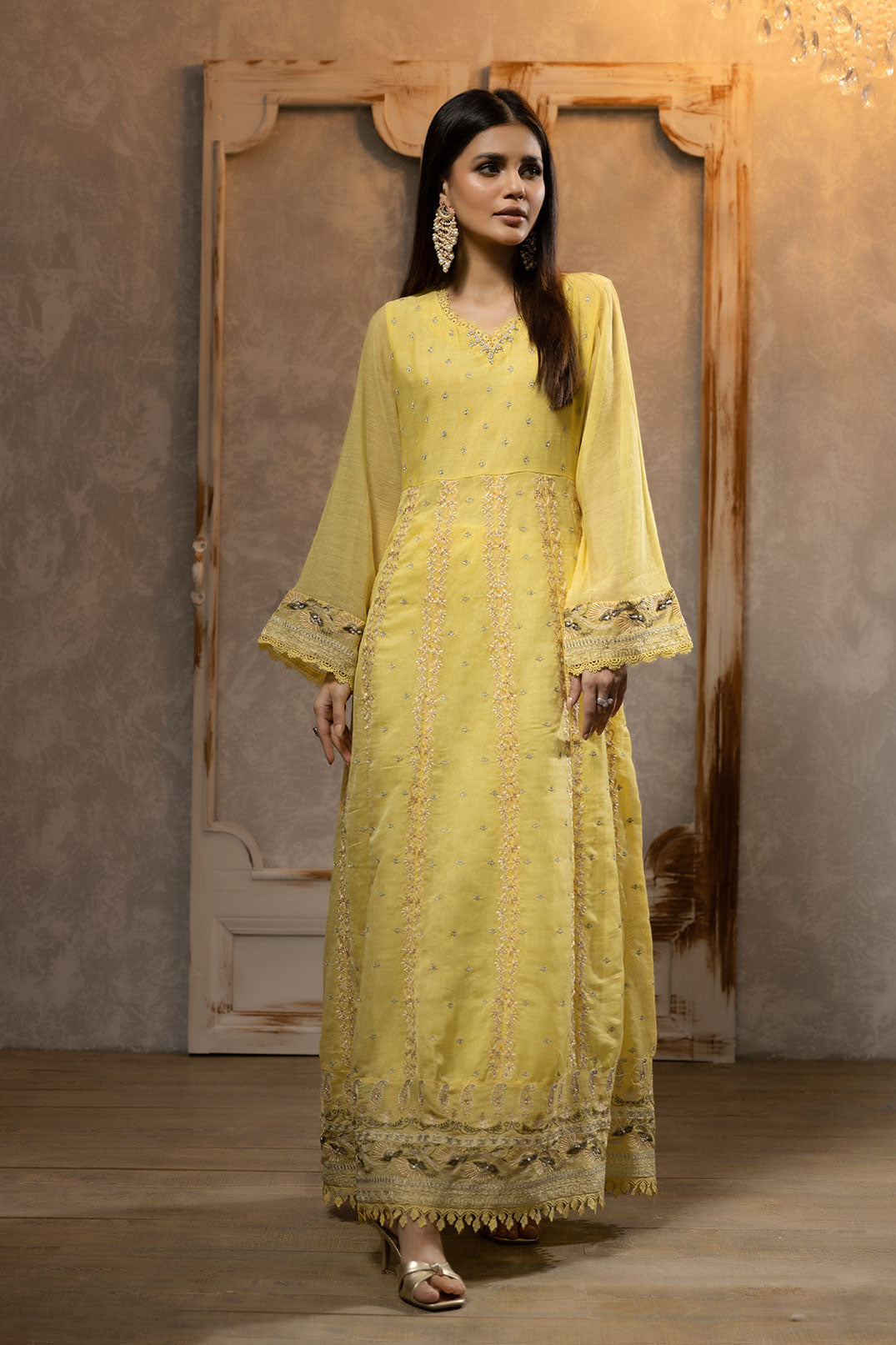 DA-1708 YELLOW EMBROIDERED KURTA