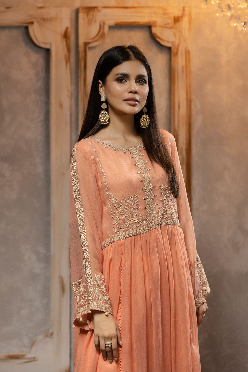 DA-1714 PEACH EMBROIDERED KURTA