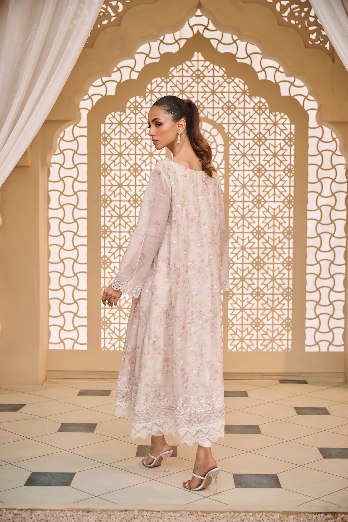 DA-1789 BEIGE EMBROIDERED KURTA