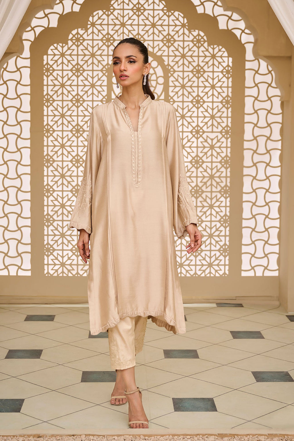 DA-1859 BEIGE EMBROIDERED KURTA